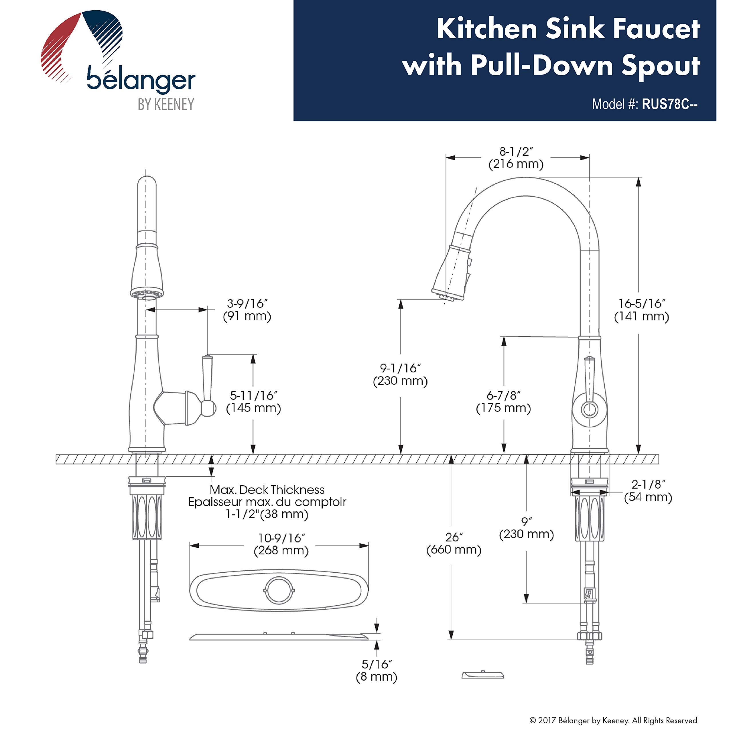 Belanger RUS78CORB Pull Down Kitchen Faucet with Oil Rubbed Bronze Finish - Perfect for Modern Farmhouse, Rustic, or Traditional Kitchen Designs