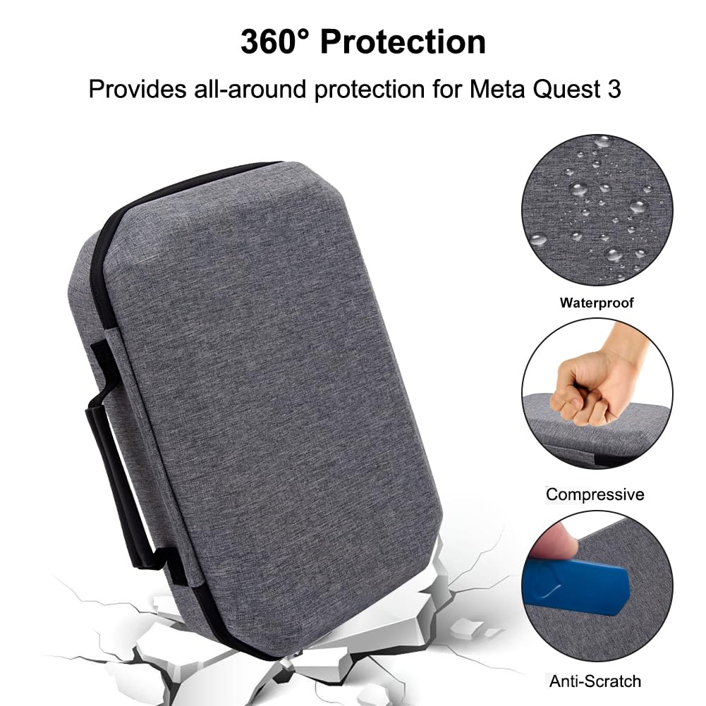 Waterproof Travel Storage Bag for Meta/Oculus Quest 3 VR Headset & Controllers - Shockproof Protective Case with Lens Cover, Durable Mesh Pouch for Home & Outdoor Gaming Accessories - Perfect for Travel, Camping, and VR Gaming Sessions