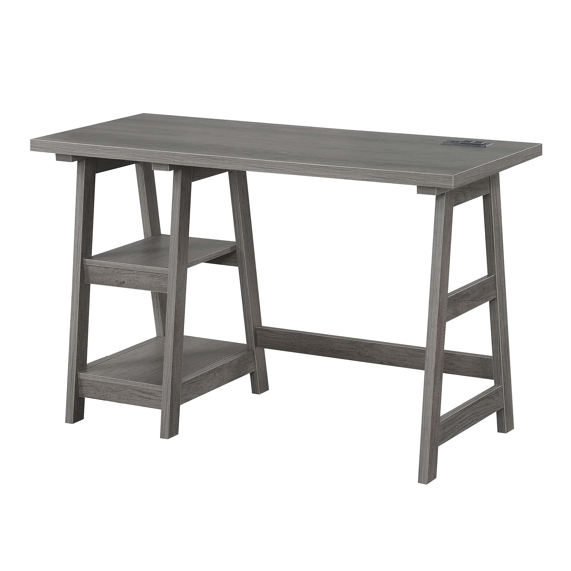 Ergode Designs2Go Trestle Desk with USB Charging Station & Storage Shelves - Modern Home Office Desk for Remote Work & Study
