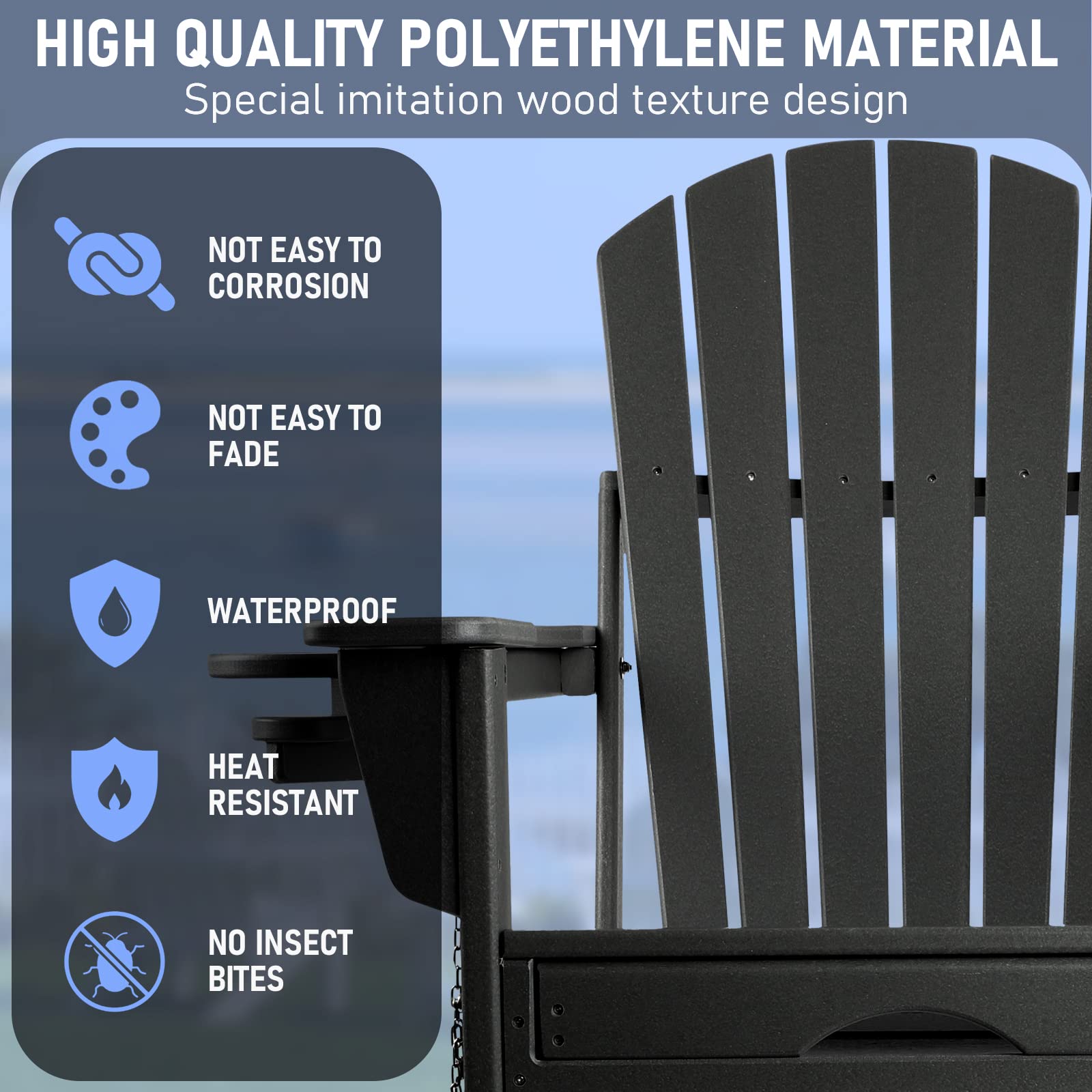 Premium Adirondack Chair with Ottoman - Weather-Resistant Rocking & Folding Outdoor Chair with Cup Holder - Heavy Duty 350lb Capacity Patio Furniture for Backyard, Poolside & Camping Fire Pit