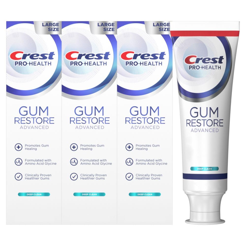 Crest Pro-Health Advanced Gum Restore Deep Clean Toothpaste 4.8 oz (3-Pack) - Anticavity & Antibacterial Fluoride Toothpaste for Gum & Enamel Protection - Clinically Proven for Fresh Breath & Oral Health - Ideal for Daily Dental Care & Family Use