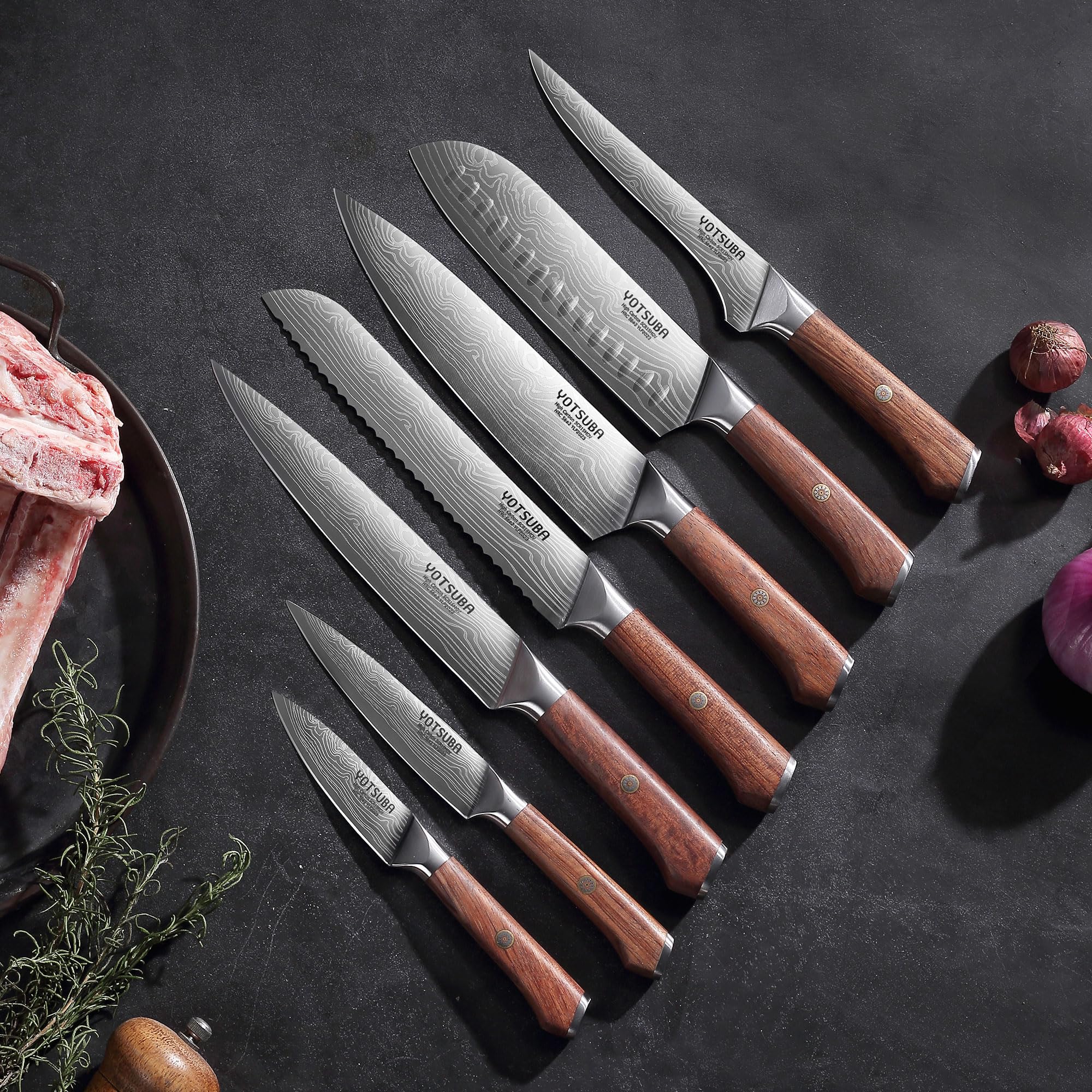 YOTSUBA 7-Piece Kitchen Knife Set - High Carbon Stainless Steel Sharp Knives with Ergonomic Handle for Professional Chefs & Home Cooking | Perfect for Meat Cutting, Vegetable Chopping & Food Prep