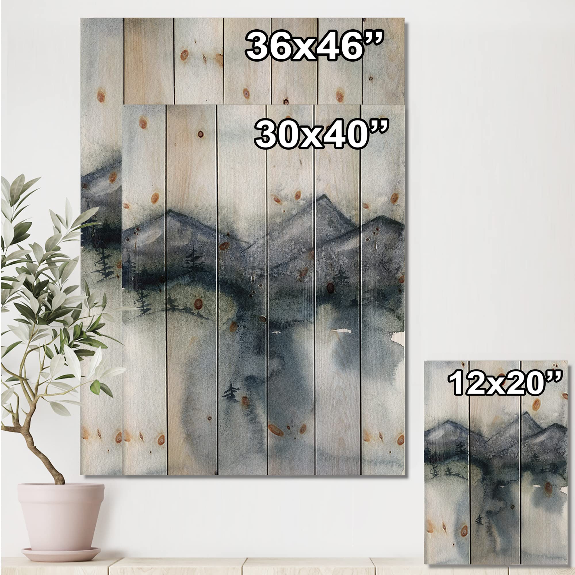 Minimalist Mountain Landscape Wood Wall Art - Modern Abstract Grey Wood Panel Decor Printed on Natural Pine - Perfect for Living Room, Bedroom & Office