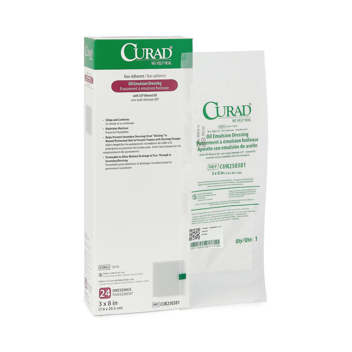 Curad Dressing Gauze Oil Emulsion Pads - Sterile Wound Care Bandages (4x4, 2x2, 3x3 Inches) - For First Aid Kits, Burns, Cuts & Post-Surgical Wound Protection