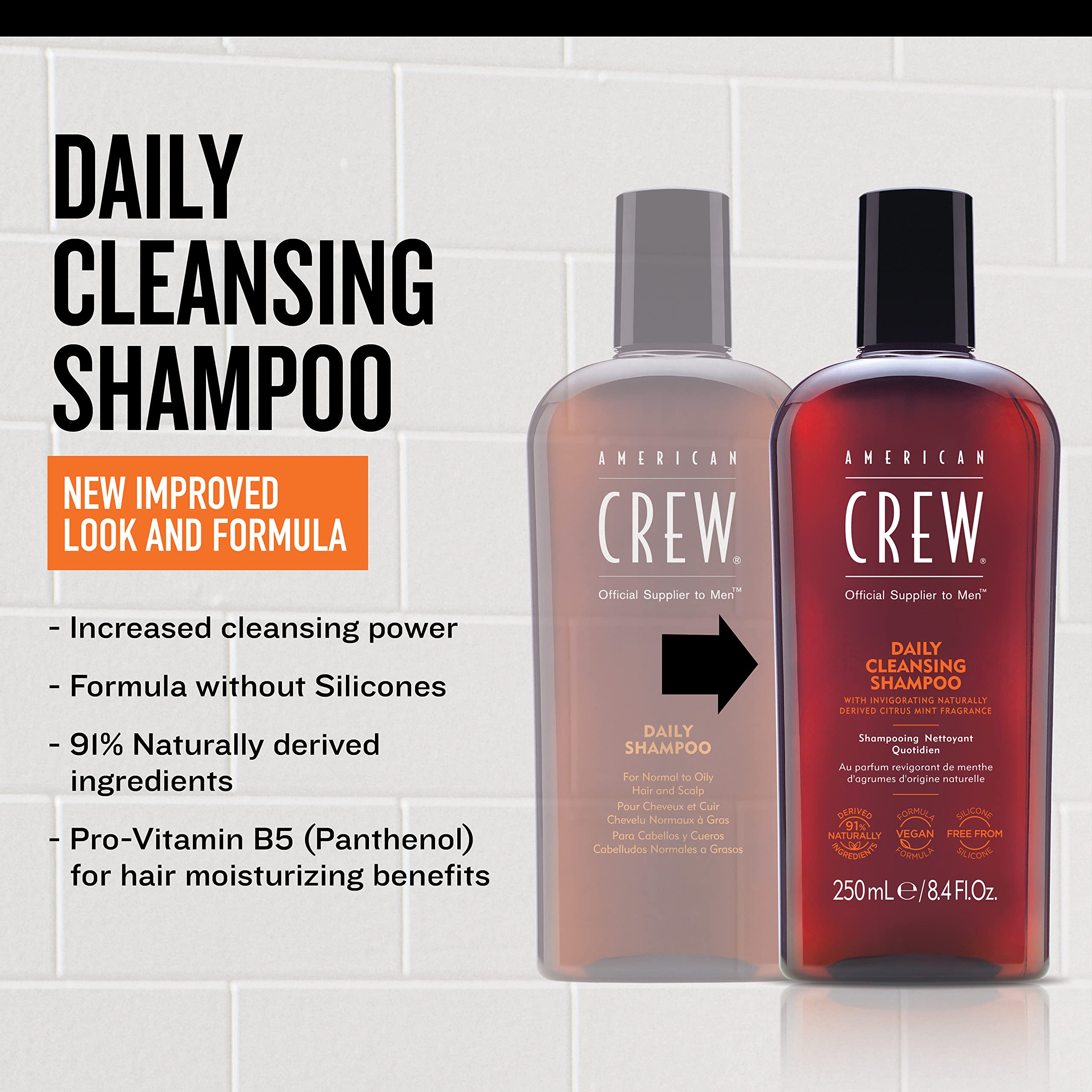 American Crew Men's Daily Shampoo 450ml (15.2oz) - Volumizing & Strengthening Hair Care for Men - Perfect for Daily Use at Home, Gym & Travel