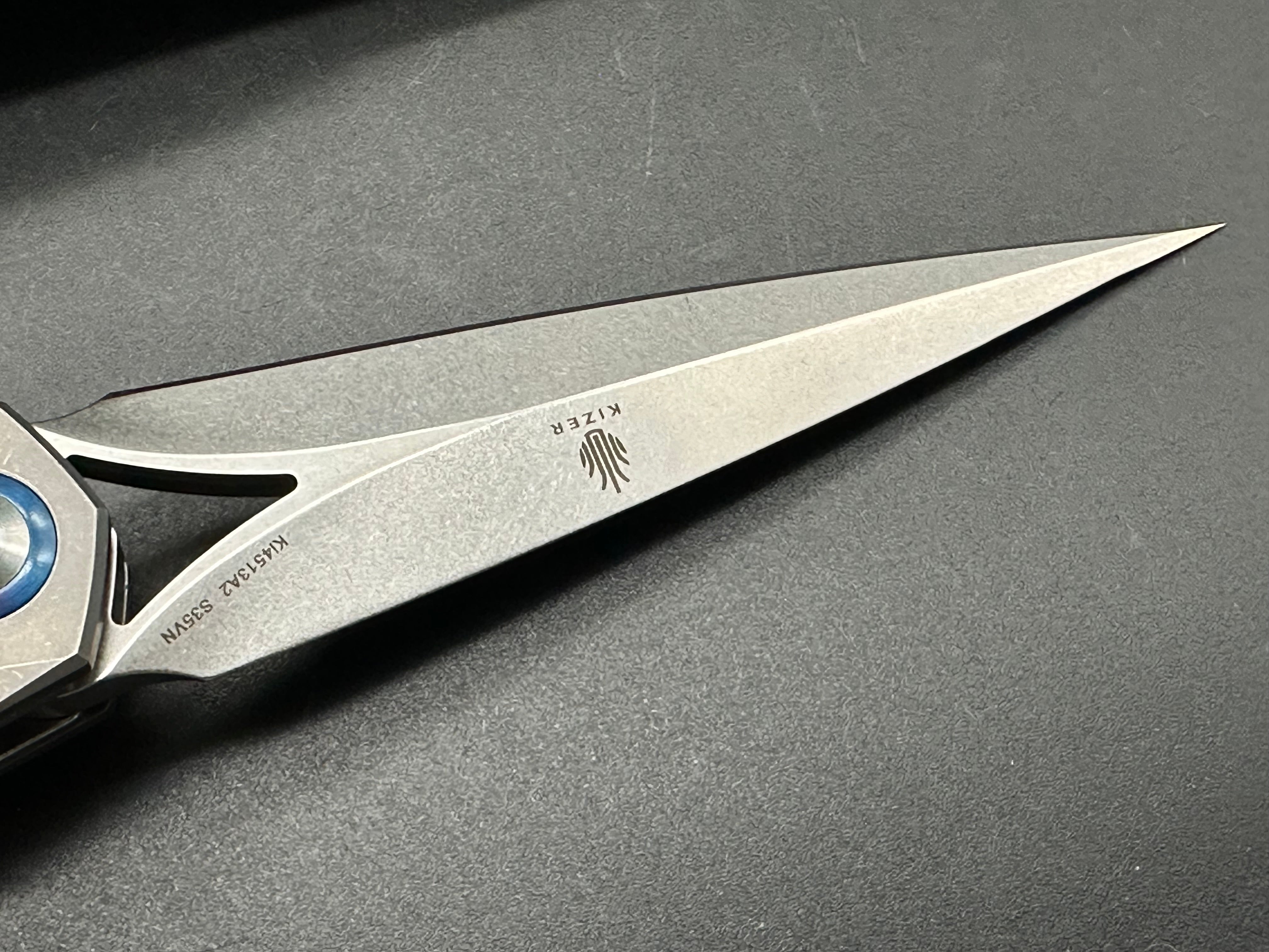 Kizer Soze Grey Titanium Frame & Bolster Folding Knife with Carbon Fiber Handle - S35VN Dagger Satin Blade - EDC, Outdoor, Camping, Survival, Tactical Gear