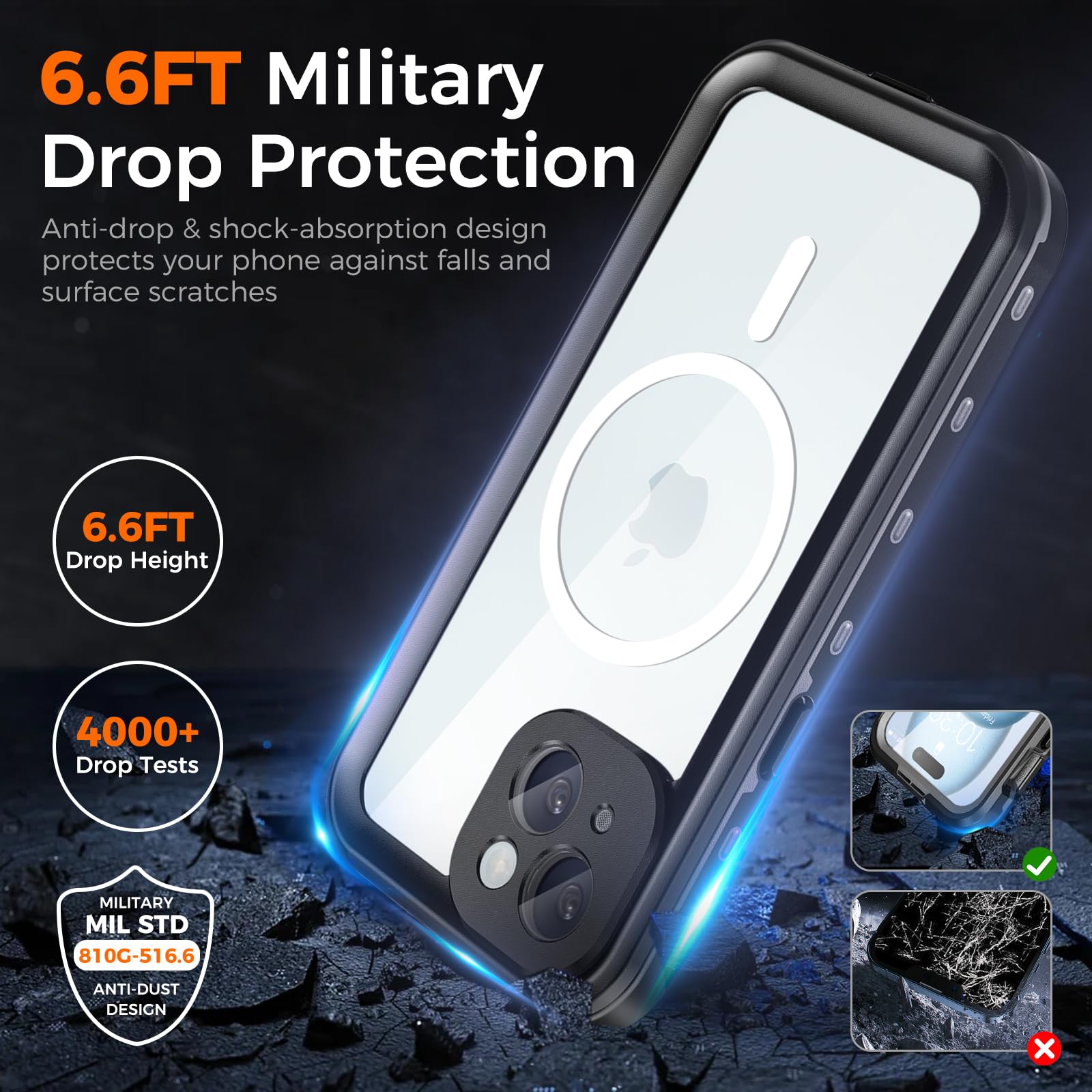 **Waterproof iPhone 15 Case - IP68 Certified, Full-Body Protection with MagSafe Compatibility | Shockproof, Anti-Scratch TPU+PC Cover for iPhone 15 | Perfect for Swimming, Outdoor Adventures & Daily Use**