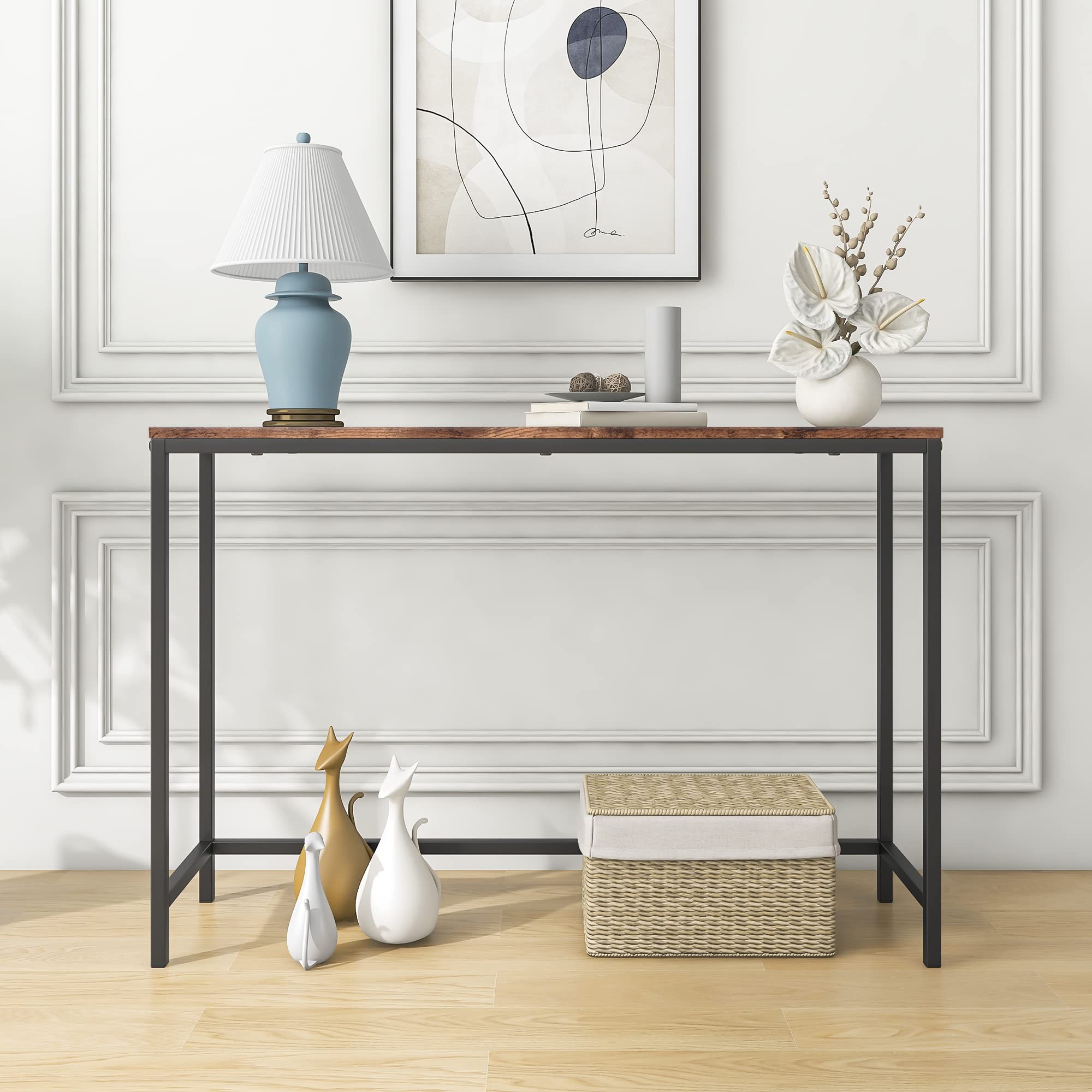 BOFENG Thin Console Sofa Table - Rustic Brown Wood Frame Behind Couch, Narrow Entryway & Hallway Table, Slim Coffee Table for Living Room - Perfect for Small Spaces, Entryway Decor & Home Organization