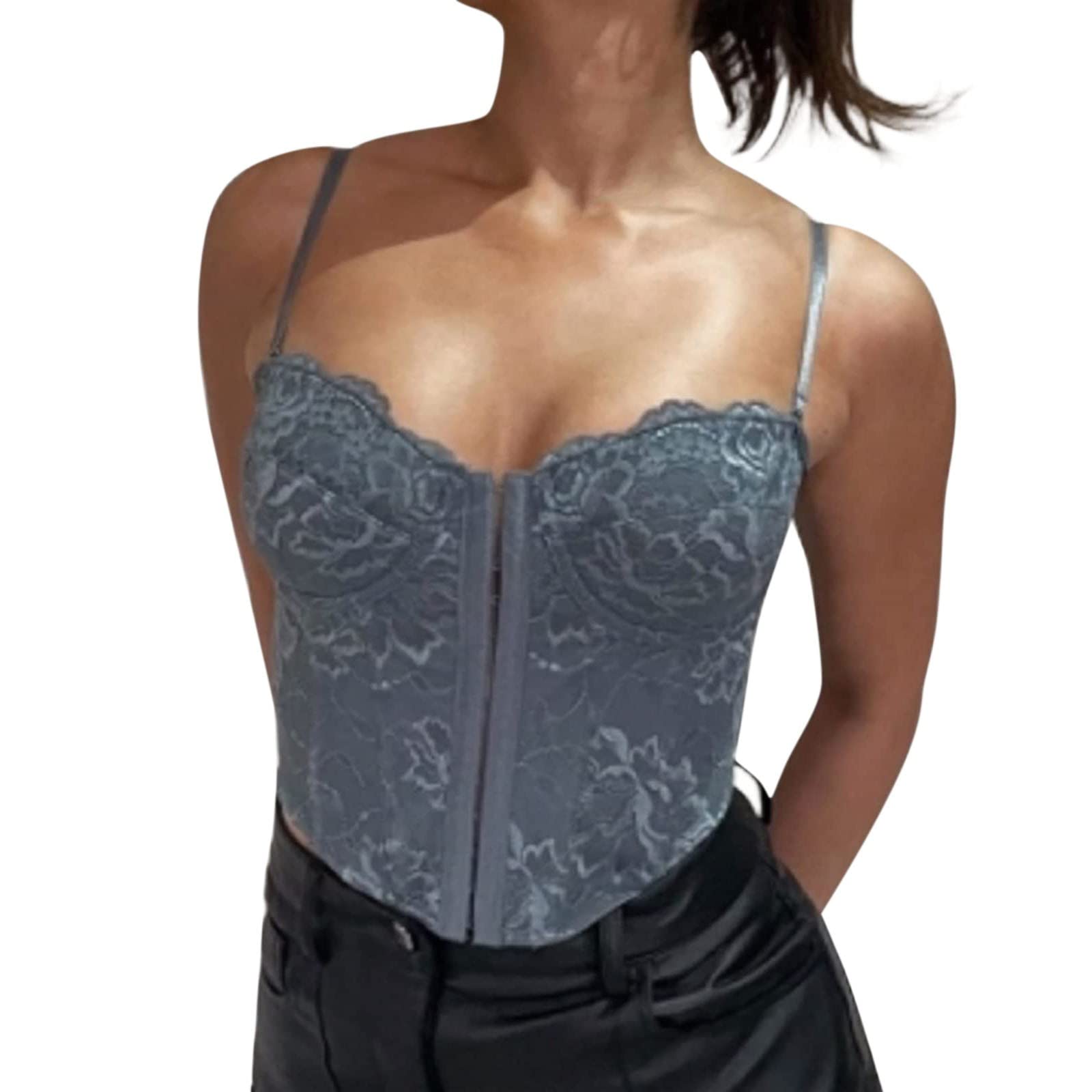Sexy Corset Top for Women - V Neck Lace Crop Top with Adjustable Straps | Mesh Bustier Tube Top for Date Night, Club Wear & Summer Outfits