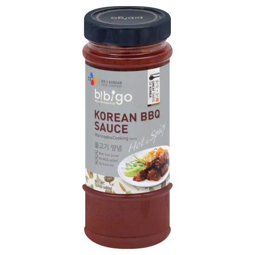 Bibigo Korean BBQ Sauce - Hot & Spicy Flavor, 16.9 Oz (Pack of 4) - Perfect for Grilling, Marinating & Dipping with Meat, Vegetables & Rice Dishes