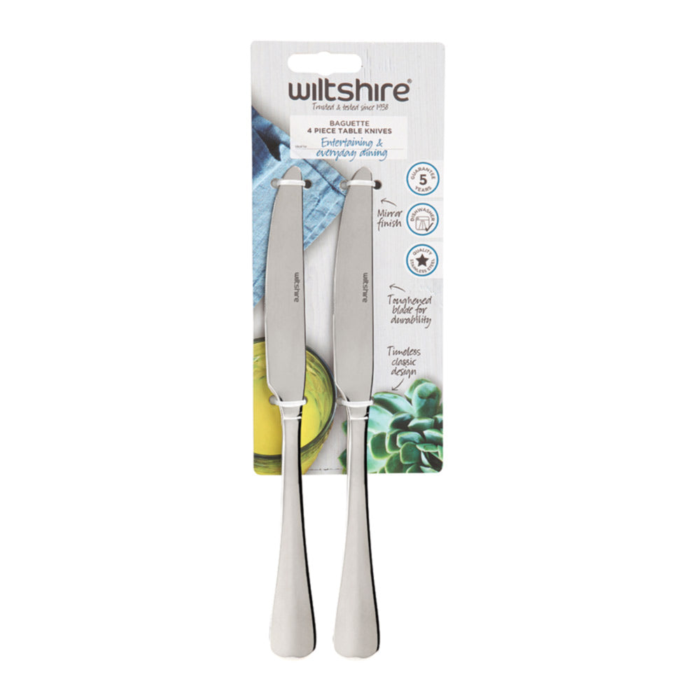 4-Piece Baguette Table Knife Set - Stainless Steel Bread Knives for French Baguettes, Dinner Parties & Home Kitchen Use