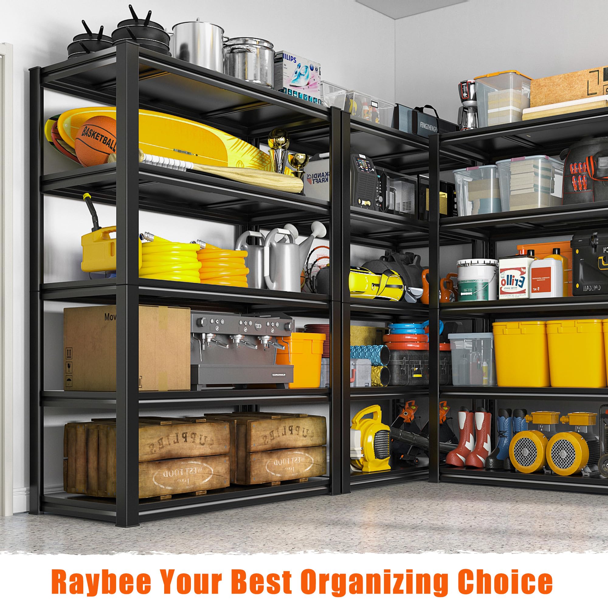 Raybee Heavy Duty Garage Shelving Unit - 2050LBS Capacity Adjustable Industrial Metal Storage Shelves (32.5