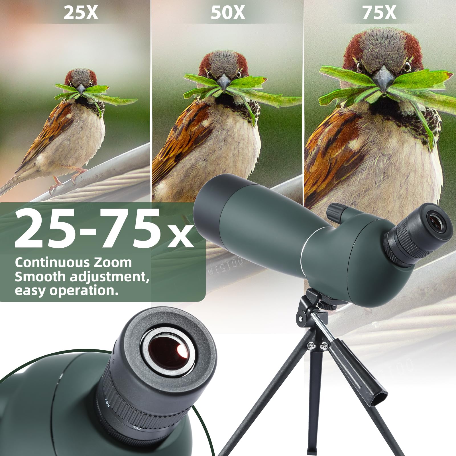 25-75x70mm HD Spotting Scope with Tripod & Phone Adapter - BAK4 Prism FMC Zoom Waterproof Telescope for Hunting, Birdwatching, Target Shooting - Perfect for Outdoor Adventures, Wildlife Observation & Travel Sightseeing
