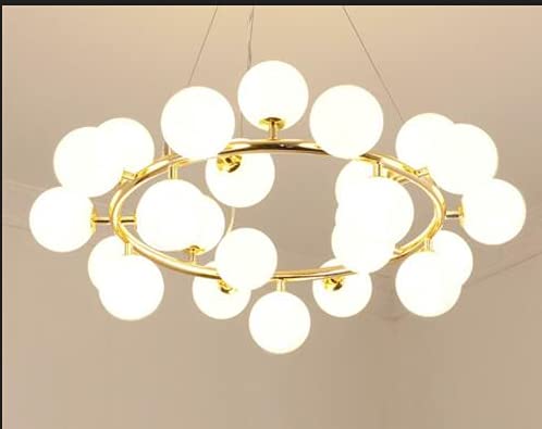 25 Round Glass Globe DNA Chandelier - 110V Modern Iron & Glass Pendant Ceiling Light for Living Room, Bedroom, Dining Room, Study | Elegant Lighting Fixture for Home Decor, Office & Leisure Spaces