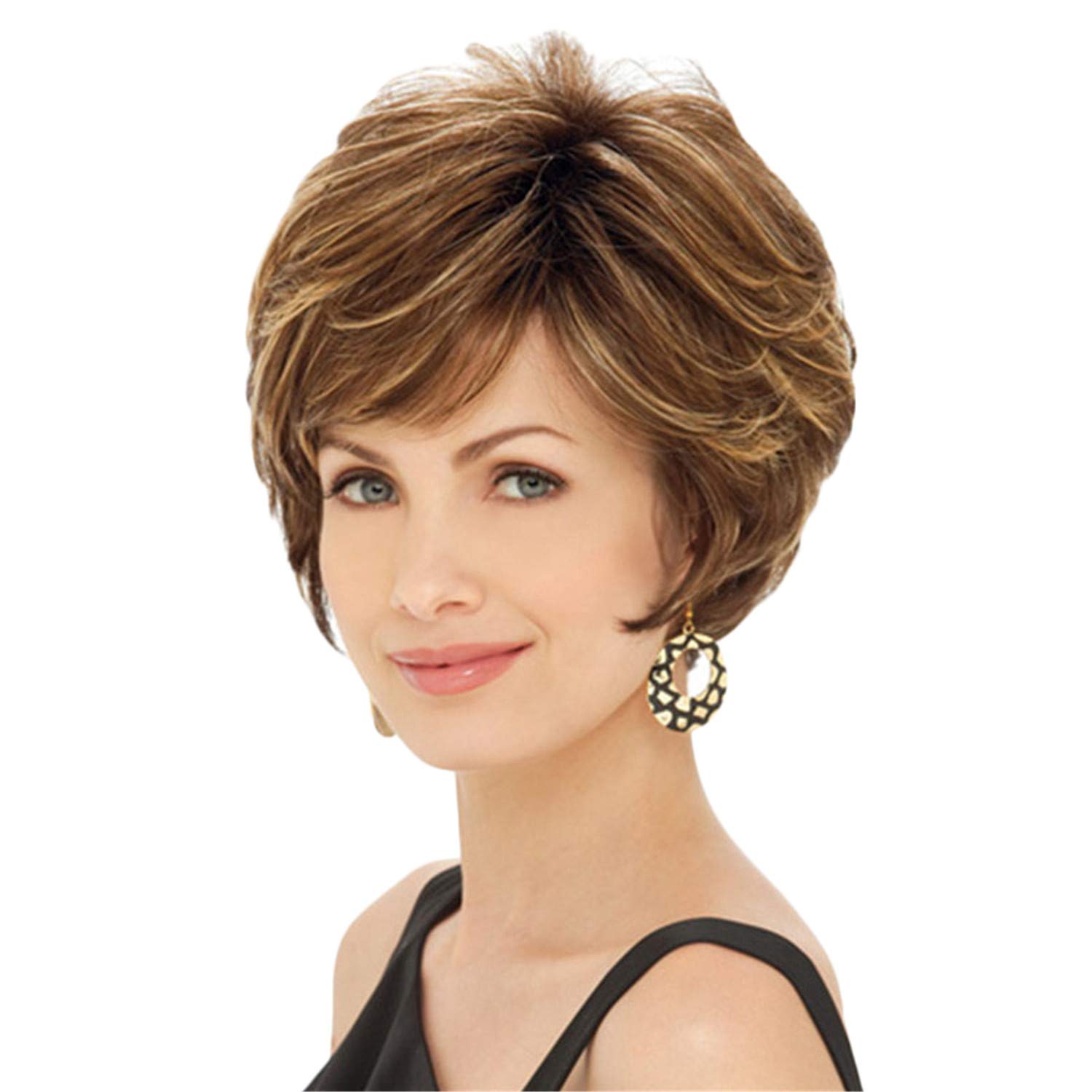 Andongnywell Short Brown Wigs for Women with Bangs - Heat Resistant Synthetic Hairpiece for Daily Wear, Cosplay & Costume Parties
