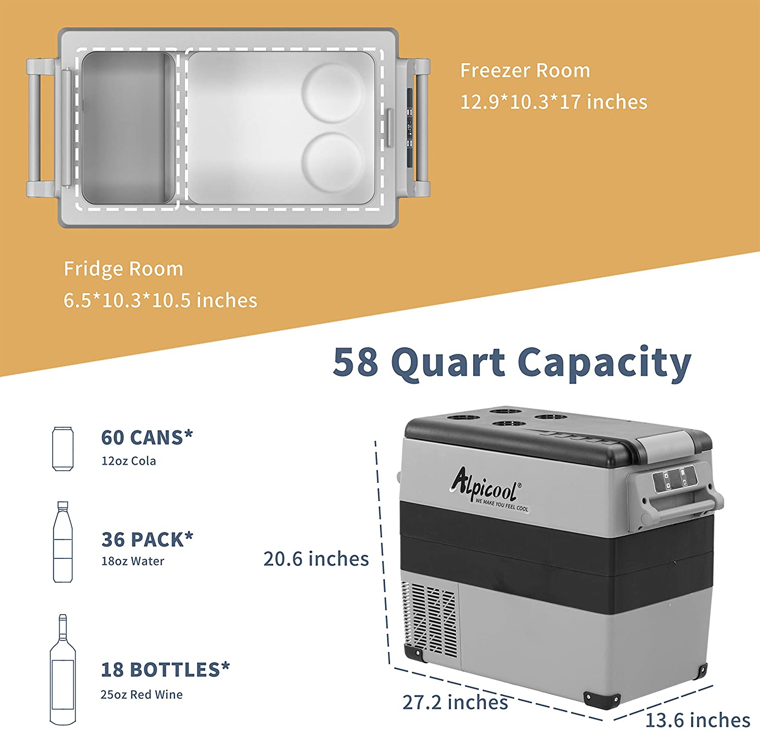 Alpicool CF55 12V Portable Car Refrigerator Freezer - 54 Quart Compact Fridge for Camping, RV, Truck, Travel & Outdoor Adventures - Includes SC12 Soft Cooler Bag for Extra Storage
