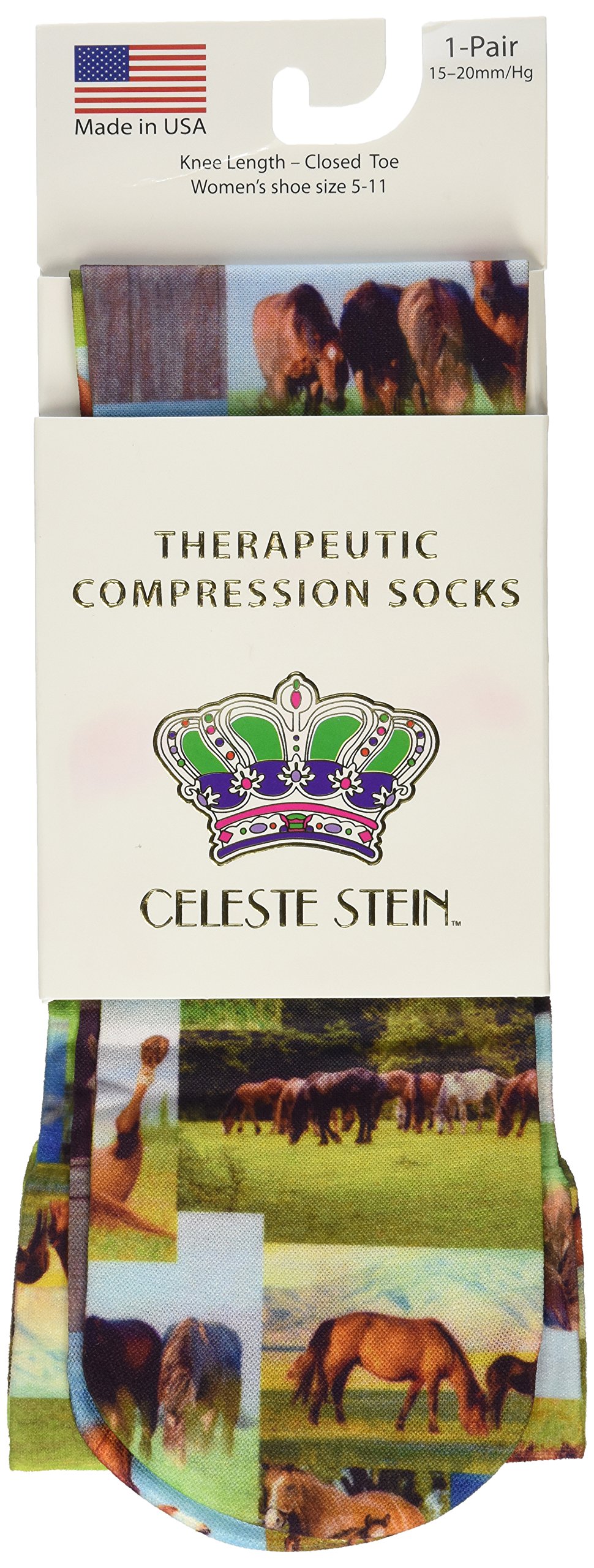 Celeste Stein Therapeutic Compression Socks for Women & Men - 15-20 mmHg Moderate Support, Horse Design - Ideal for Running, Travel & Circulation