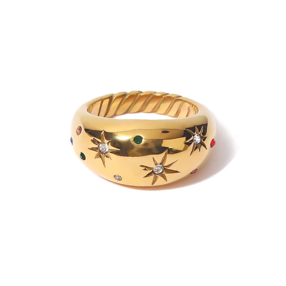 18K Gold Twist Dome Ring for Women - Elegant Star Thick Band Ring | JDR334 | Perfect for Weddings, Anniversaries & Special Occasions