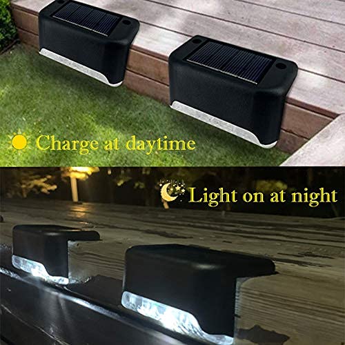 4 Pack Solar Deck Lights - Waterproof Outdoor LED Solar Lights for Deck, Steps, Railings, Walls, Patio, Garden, Stairs, Yard & Driveway - Cool White - Perfect for Nighttime Safety & Landscape Lighting
