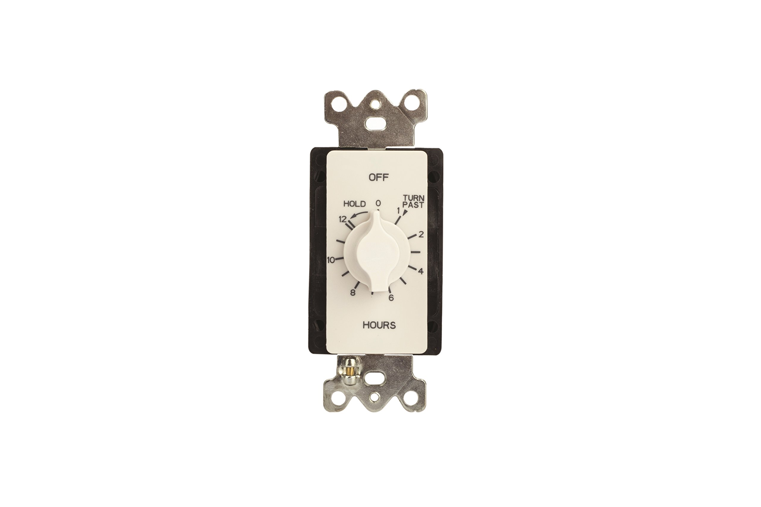 12-Hour Springwound In-Wall Timer Switch with Auto Off & Hold Function - White | Perfect for Bathroom Fans, Grow Lights & Home Automation Systems