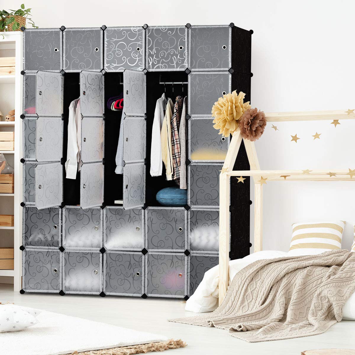 Tangkula 30-Cube Storage Organizer - Modular Plastic PP Closet Cabinet & Bookcase with Doors - Space Saving Storage Solution for Bedroom, Living Room & Office - Perfect for Organizing Toys, Books, Clothes & Home Decor