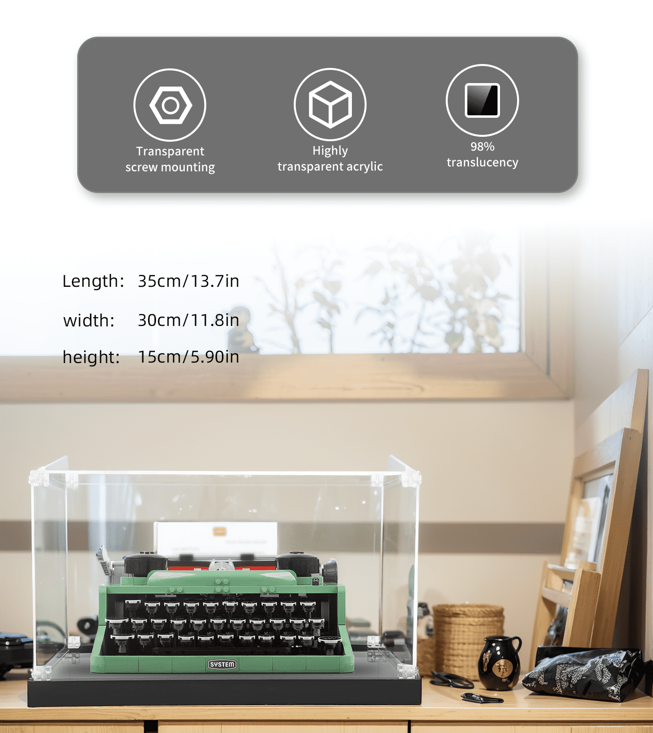 LEGO Ideas Typewriter 21327 Display Case - Clear Acrylic Showcase for Collectible LEGO Sets - Perfect for Home Office Decor & Gift Giving