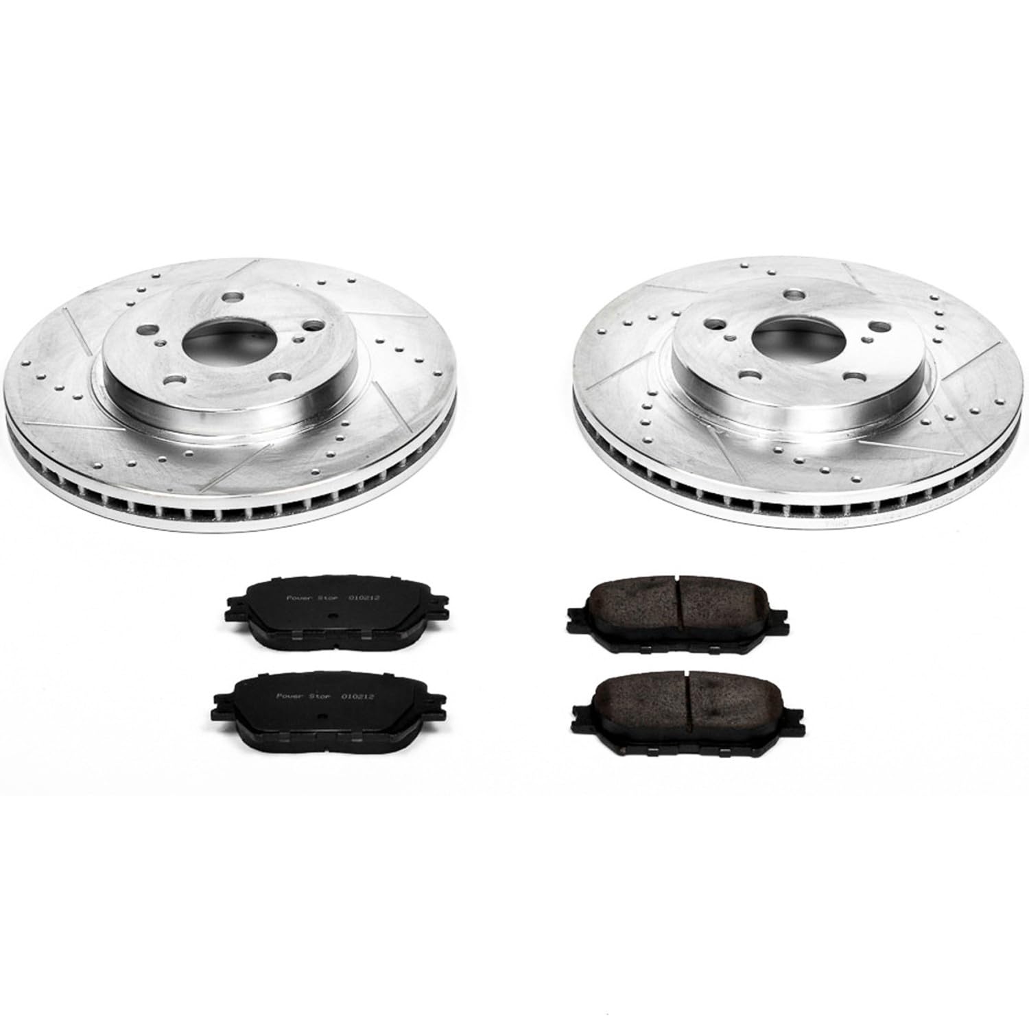 Power Stop K2414 Z23 Carbon Fiber Brake Pads & Drilled/Slotted Rotors Kit - Compatible with 2002-2004 Toyota Camry | High-Performance Braking for City Driving & Highway Safety