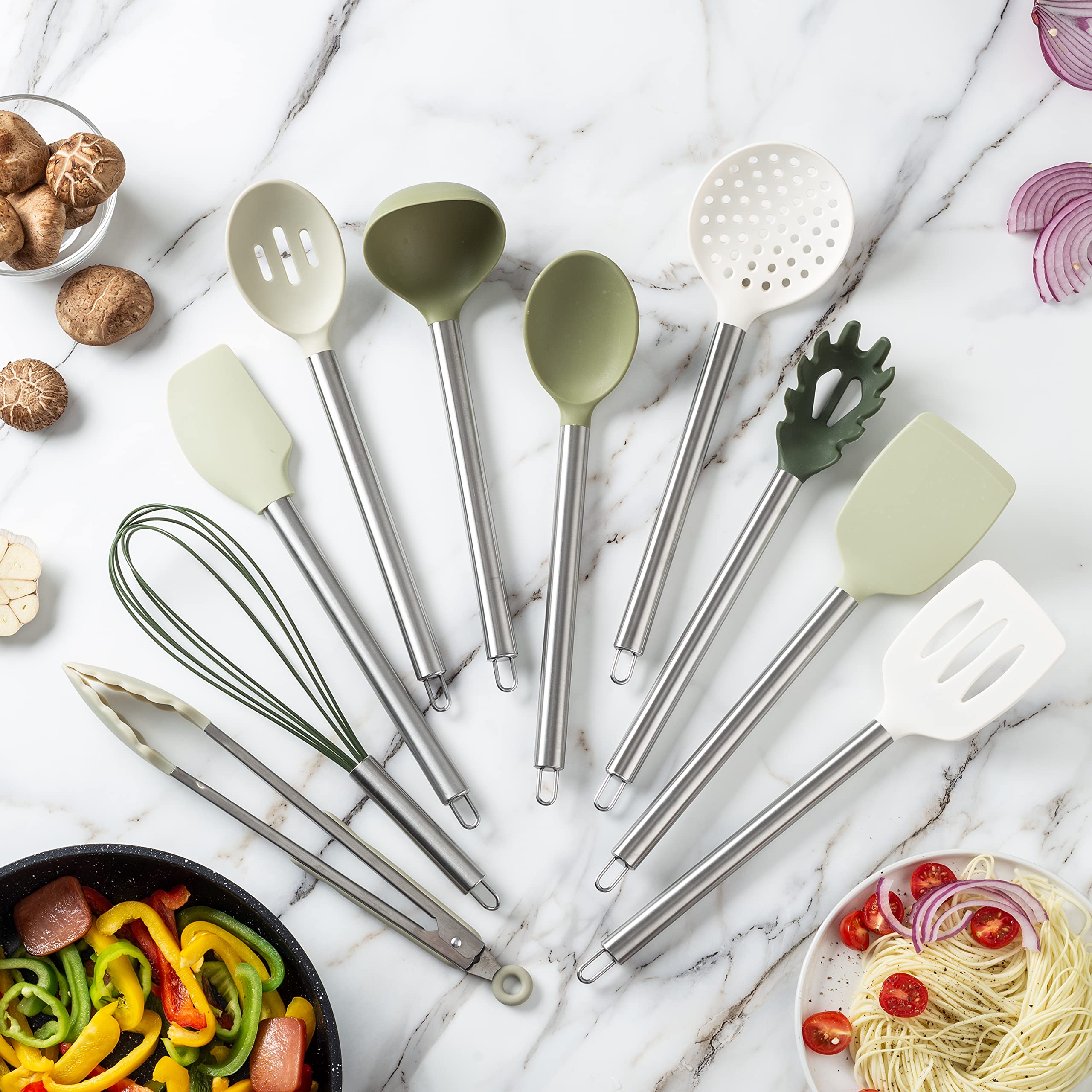 Premium 10-Piece Nonstick Silicone Cooking Utensil Set - Heat-Resistant Kitchen Tools for Sauteing, Baking & Stirring - Safe for All Cookware - Easy Clean Green Kitchen Gadgets - Perfect for Home Chefs & Cooking Enthusiasts