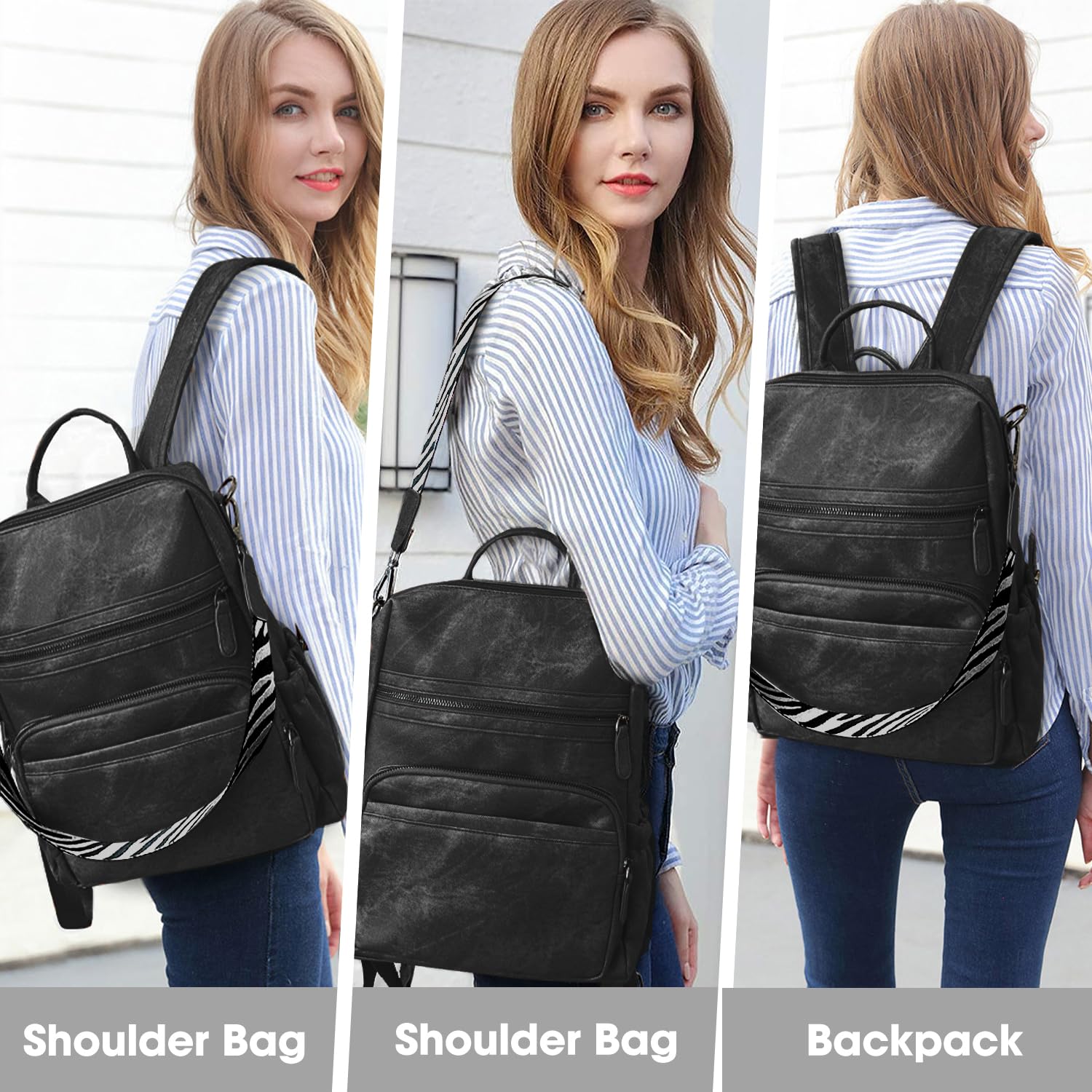 Stylish Women's PU Leather Backpack Purse - Convertible Travel Shoulder Bag & Satchel Handbag 2-Piece Set for Work, College & Weekend Getaways