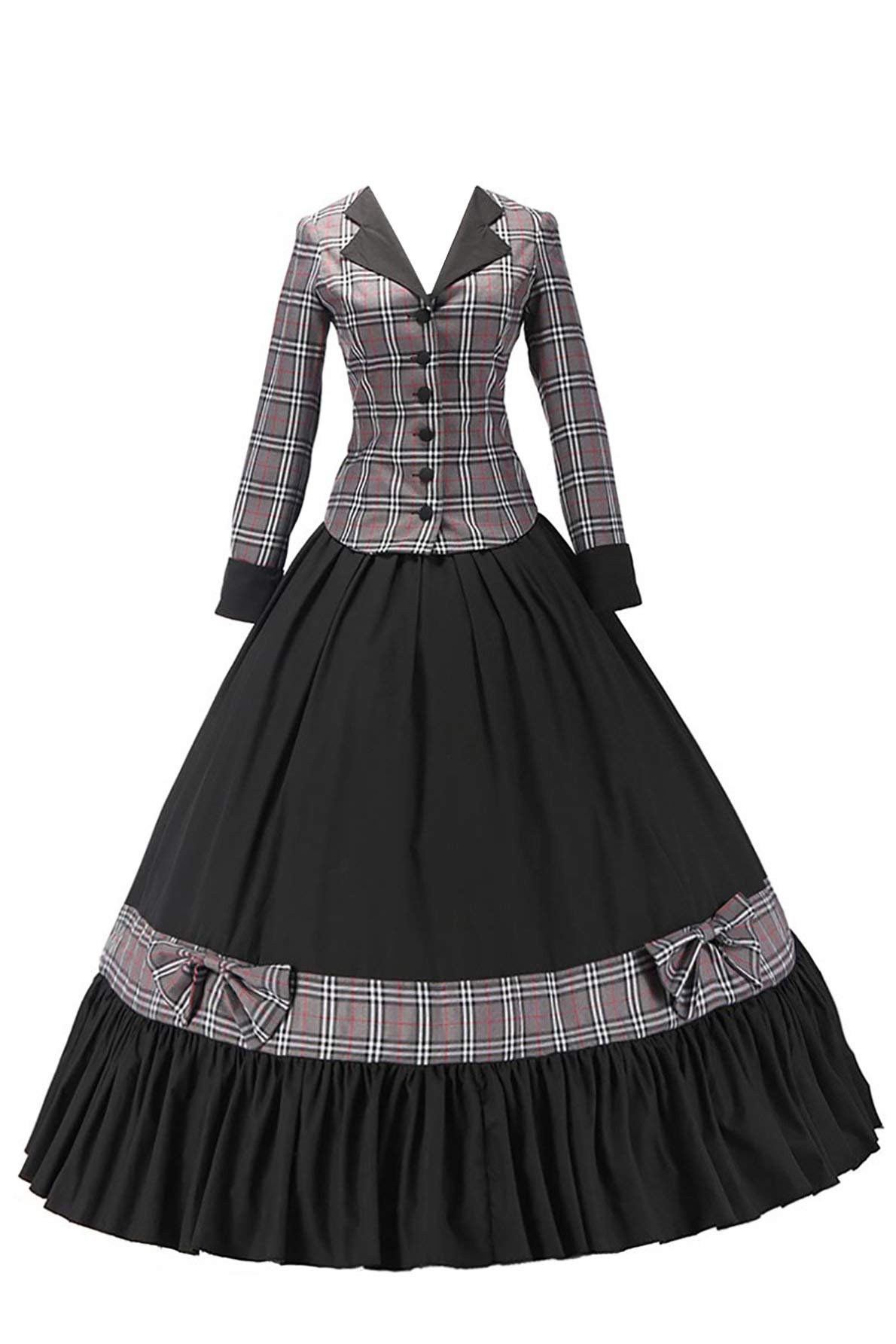XOMO Civil War Victorian Tartan Ball Gown Dress - Elegant 19th Century Style Prom Gown for Historical Reenactments, Cosplay & Formal Events