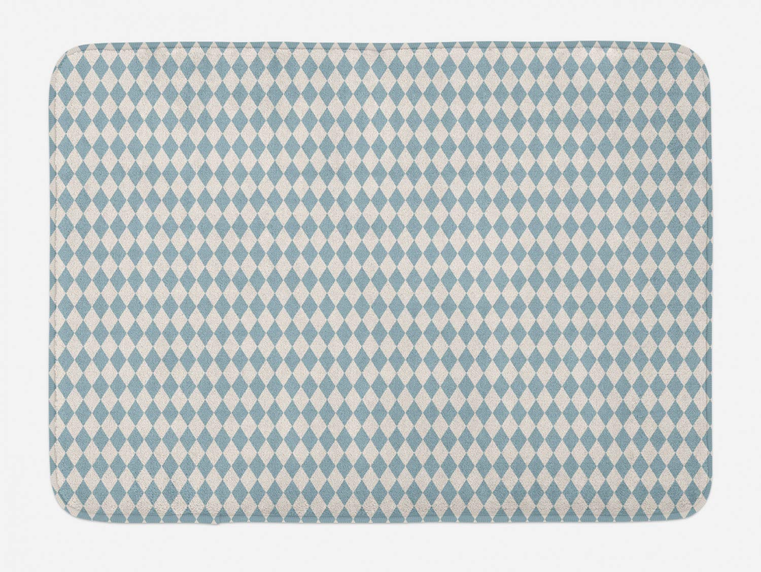 Ambesonne Non-Slip Bath Mat - Soft Plush Geometric Diamond Check Design in Pale Slate Blue, 30.2 x 20 Inches - Perfect for Modern Bathrooms, Spa Decor & Guest Bathroom Essentials