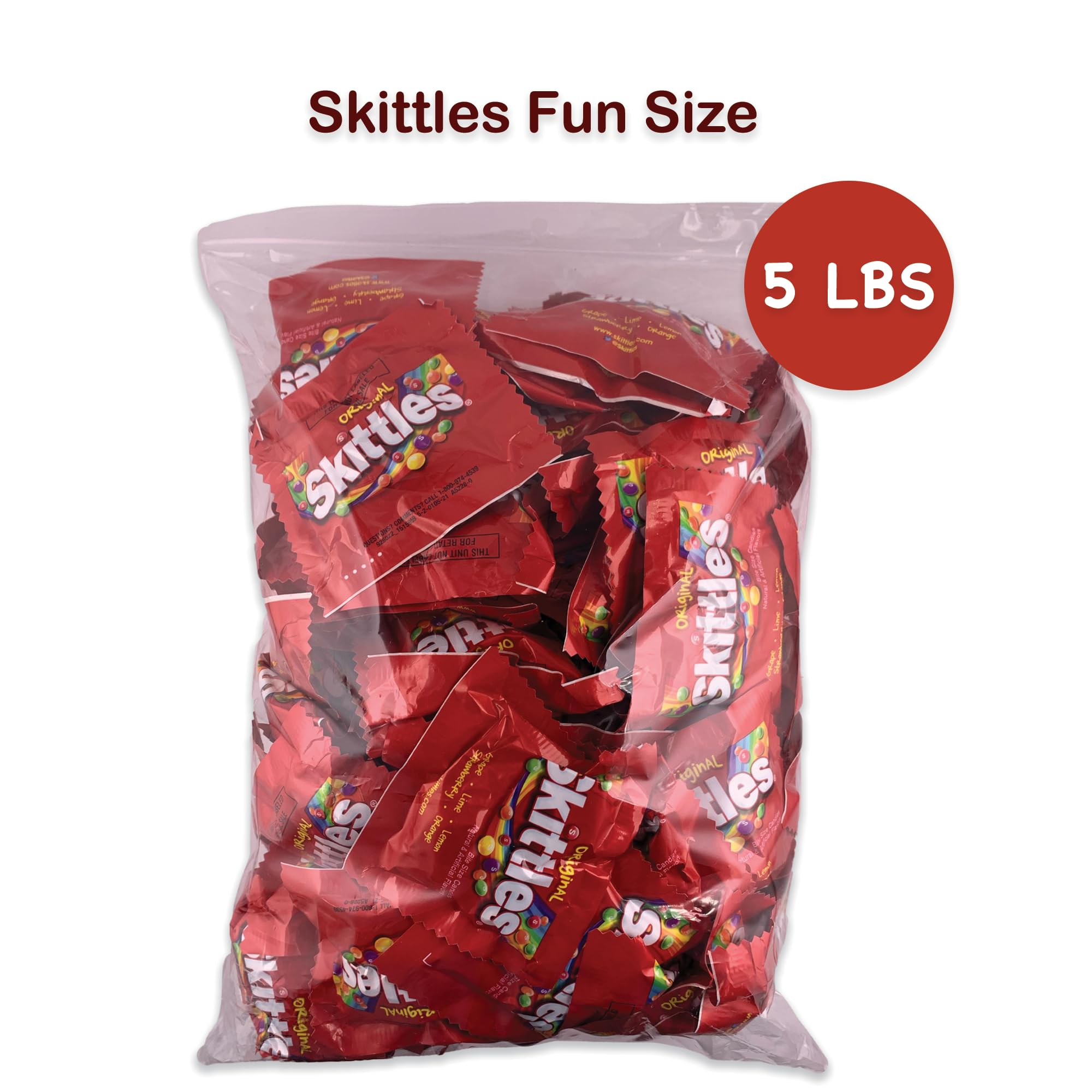 Skittles Fun Size Bulk 5LB Bag - Assorted Fruit Flavored Candy for Halloween, Parties & Office Snacks | Bulk Skittles Candy Pack | Trick or Treat Supplies