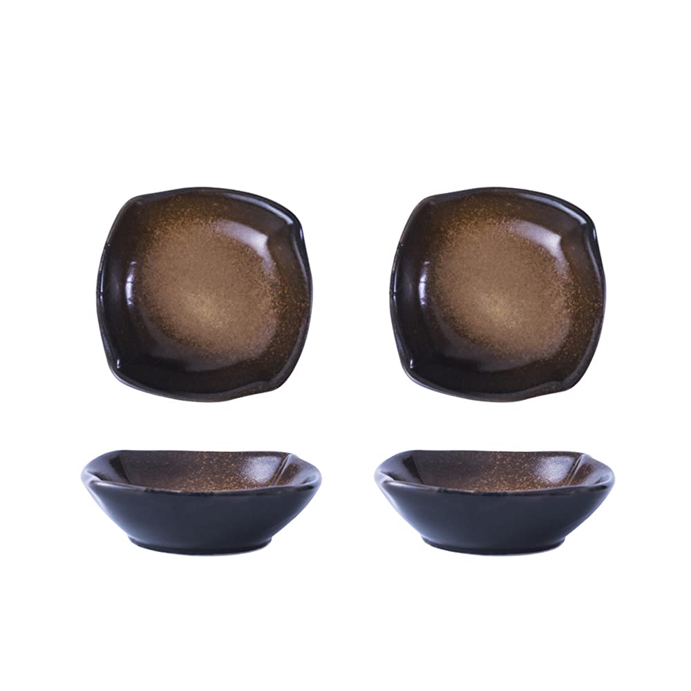 Japanese Style Square Porcelain Side Dish Bowls - Soy Sauce, Dipping, Seasoning Dishes Set of 4 (Brown/White/Blue/Black) | Perfect for Sushi, Dumplings, Asian Cuisine & Home Dining