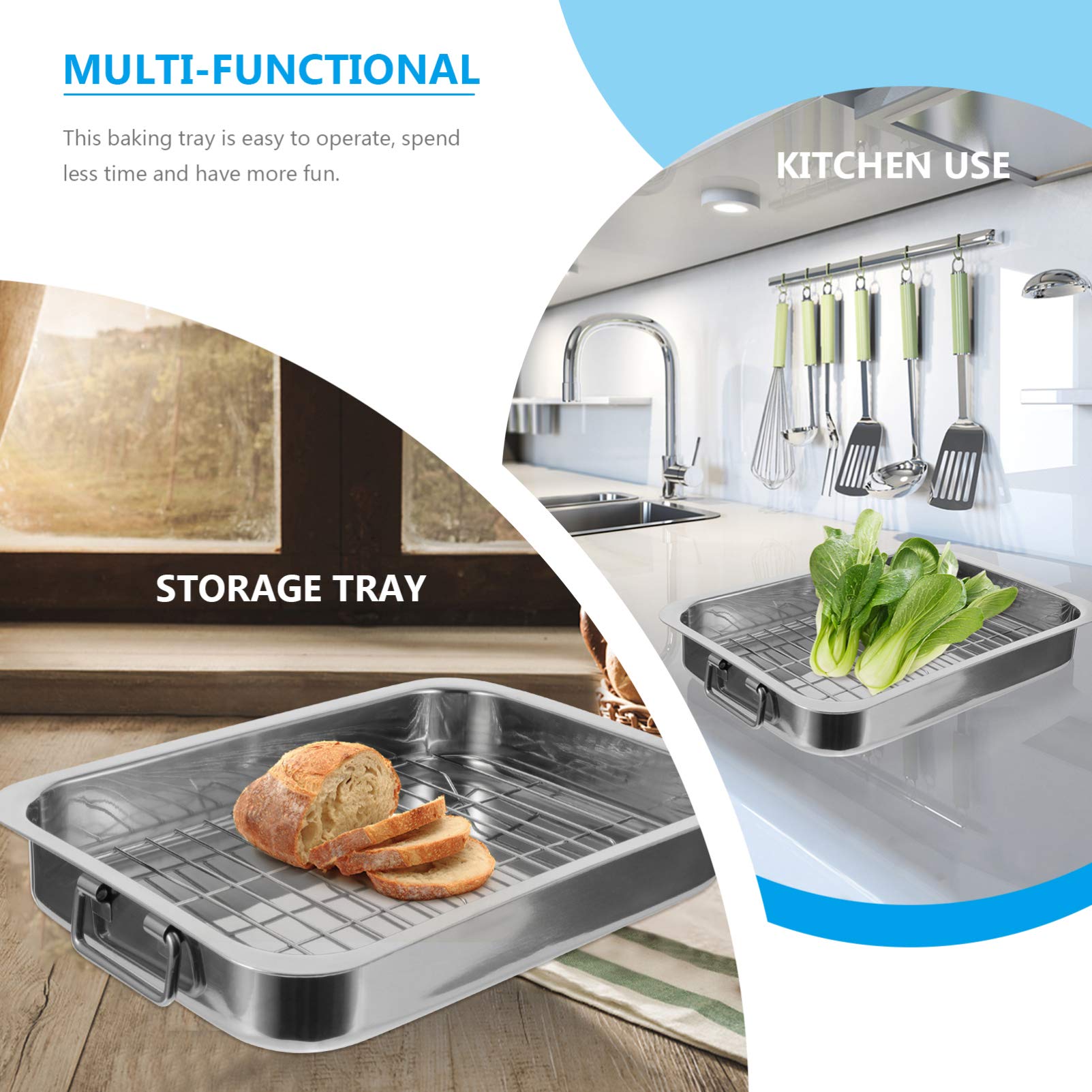Stainless Steel Baking Pan Set with Cooling Rack - 3-Piece Oven Bakeware Kit for Cookies, Roasting, and Pastries - Perfect for Home Baking, Thanksgiving Turkey, and Holiday Cooking
