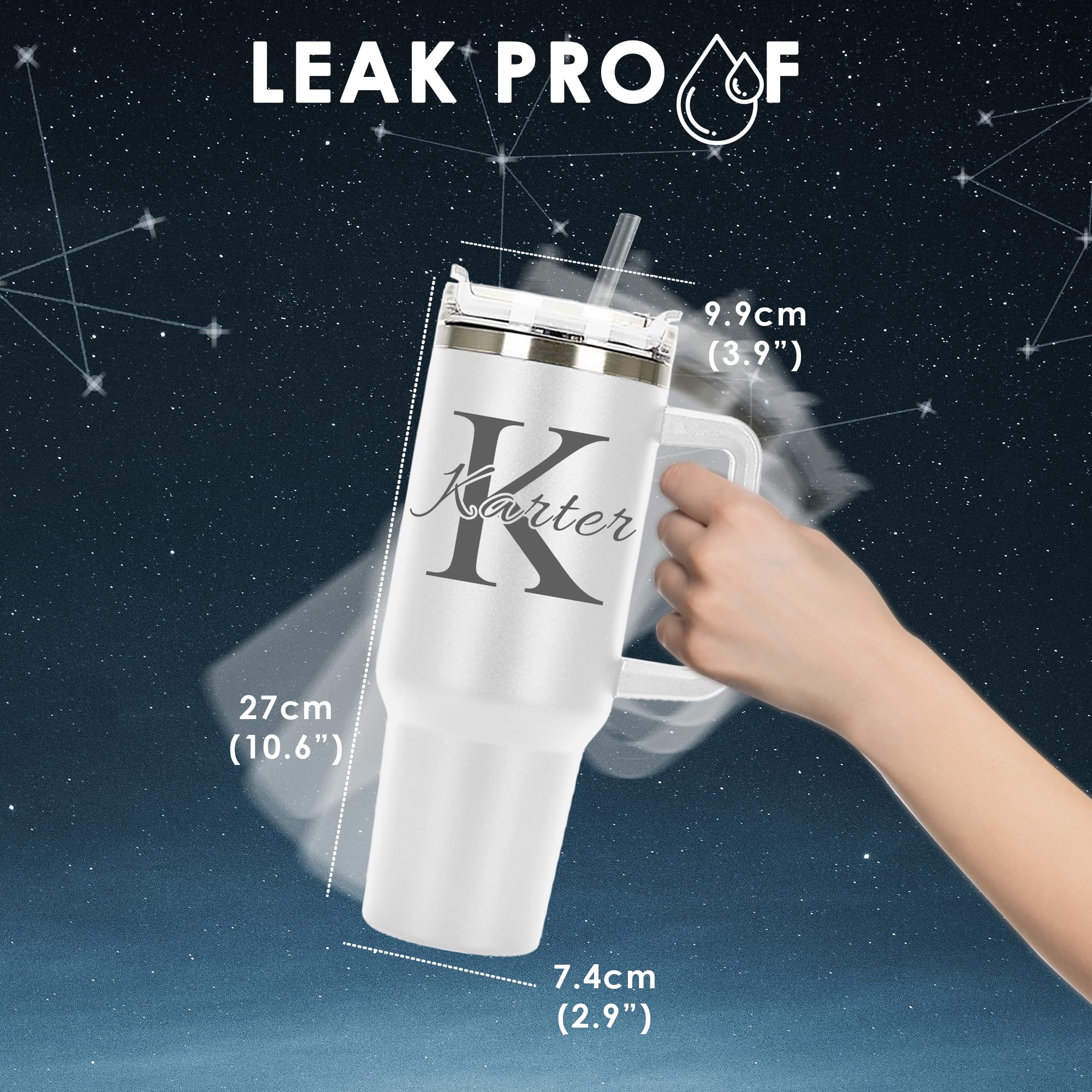 Personalized 40 oz Split Monogram Tumbler - Laser Engraved Insulated Cup with Handle, Lid & Straw - Valentine's Day Birthday Gift for Women - Perfect for Coffee, Tea & Cold Drinks at Home, Office or Gym
