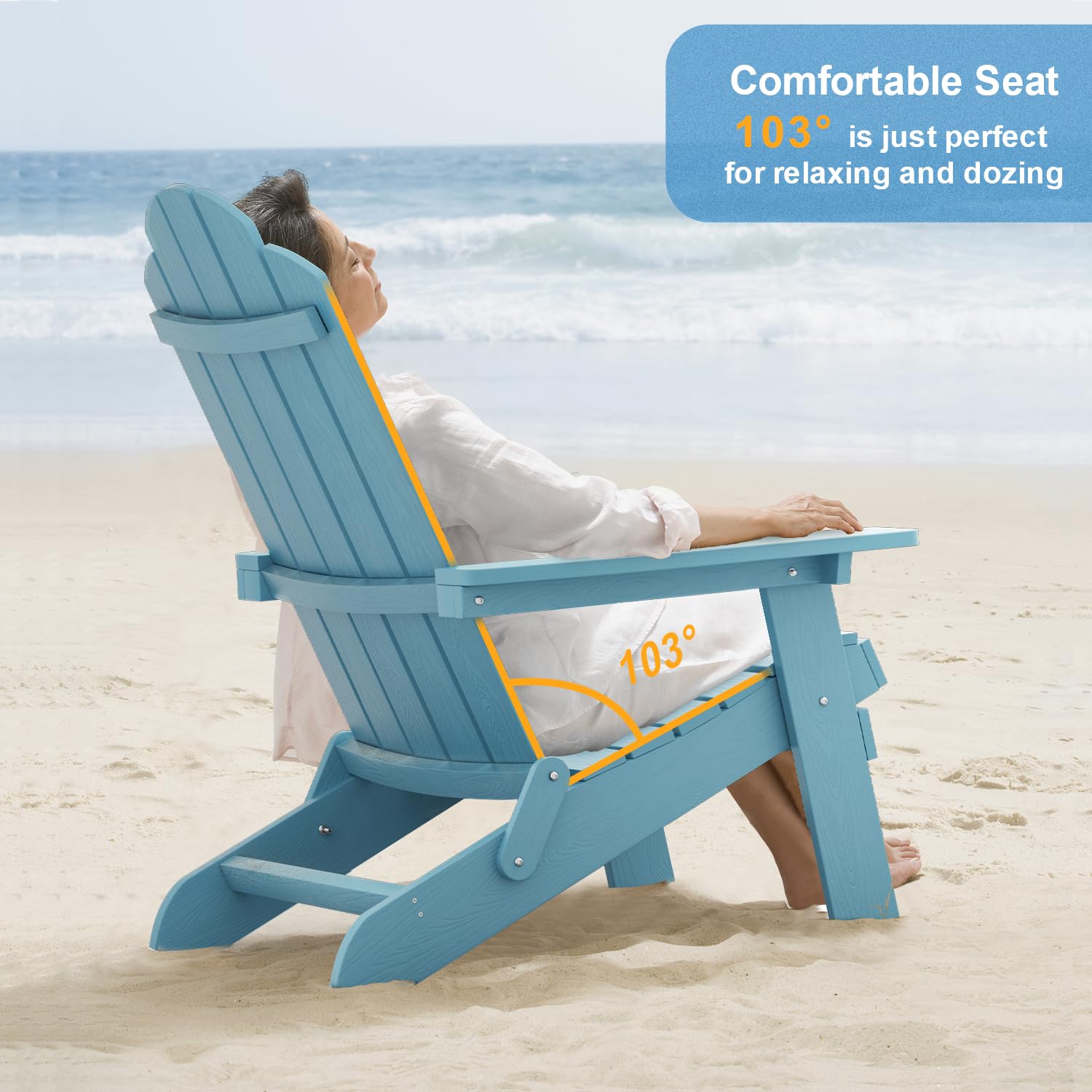 MXIMU Folding Adirondack Chair - Lightweight Plastic Outdoor Chair for Lawn, Backyard, Deck, Garden & Camping - Fire Pit Seating - Weather-Resistant & Portable (Blue) - Perfect for Relaxing, Lounging & Outdoor Gatherings
