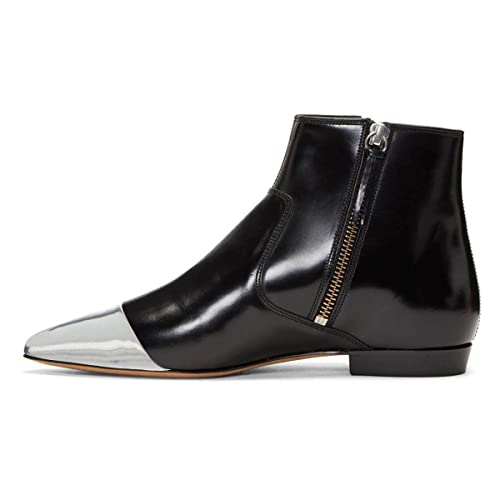 XYD Women's Pointed Toe Ankle Boots - Low Heel Dress Booties with Double Side Zippers for Office & Formal Wear | Comfortable Work Shoes for Professional Women