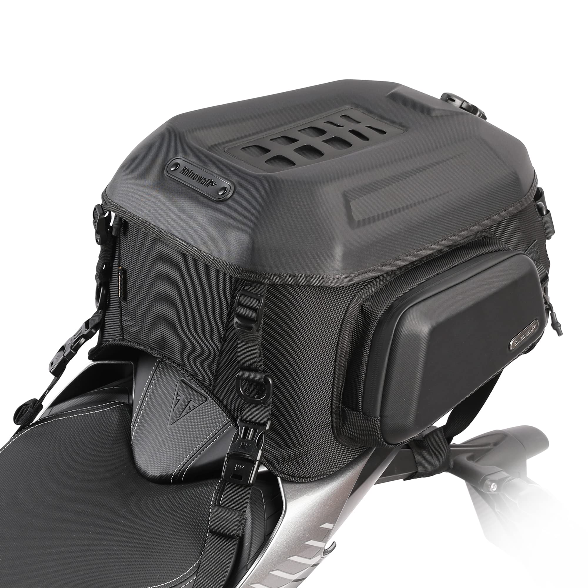 Rhinowalk Motorcycle Tail Bag - 23-35L Expandable Waterproof Hard Shell Rear Seat Bag for Helmet & Luggage Storage | Perfect for Commuting, Touring & Adventure Riding
