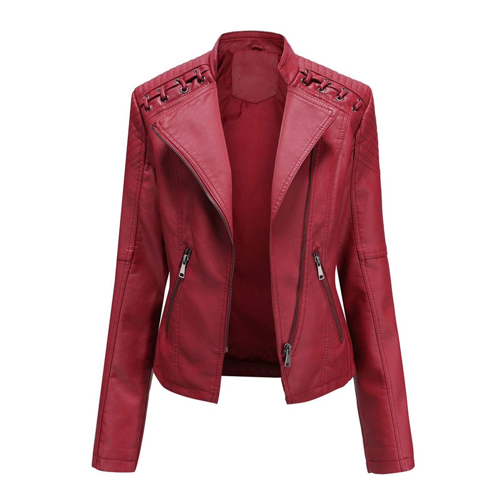 Women's Cropped Biker Jacket - Punk Style Motorcycle Zip-Up Lapel Coat for Ladies | Winter Fashion Outerwear for Casual Wear, Night Out & Street Style