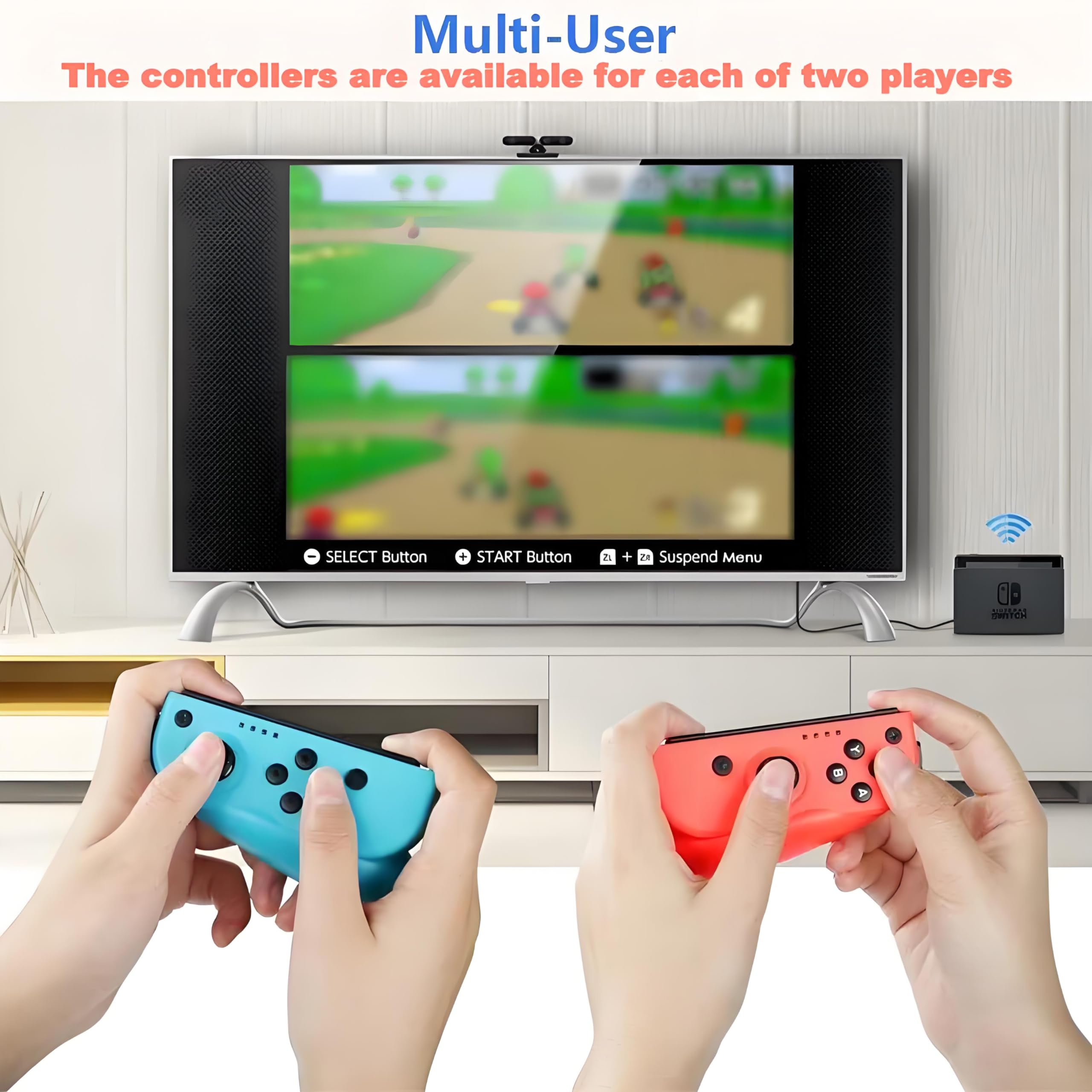 Wireless Bluetooth Controller for Nintendo Switch/Switch Lite/Switch OLED - Dual Shock Gamepad with 6-Axis Gyro & 400mAh Battery (Red & Blue) - Perfect for Mario Kart, Zelda & Multiplayer Gaming