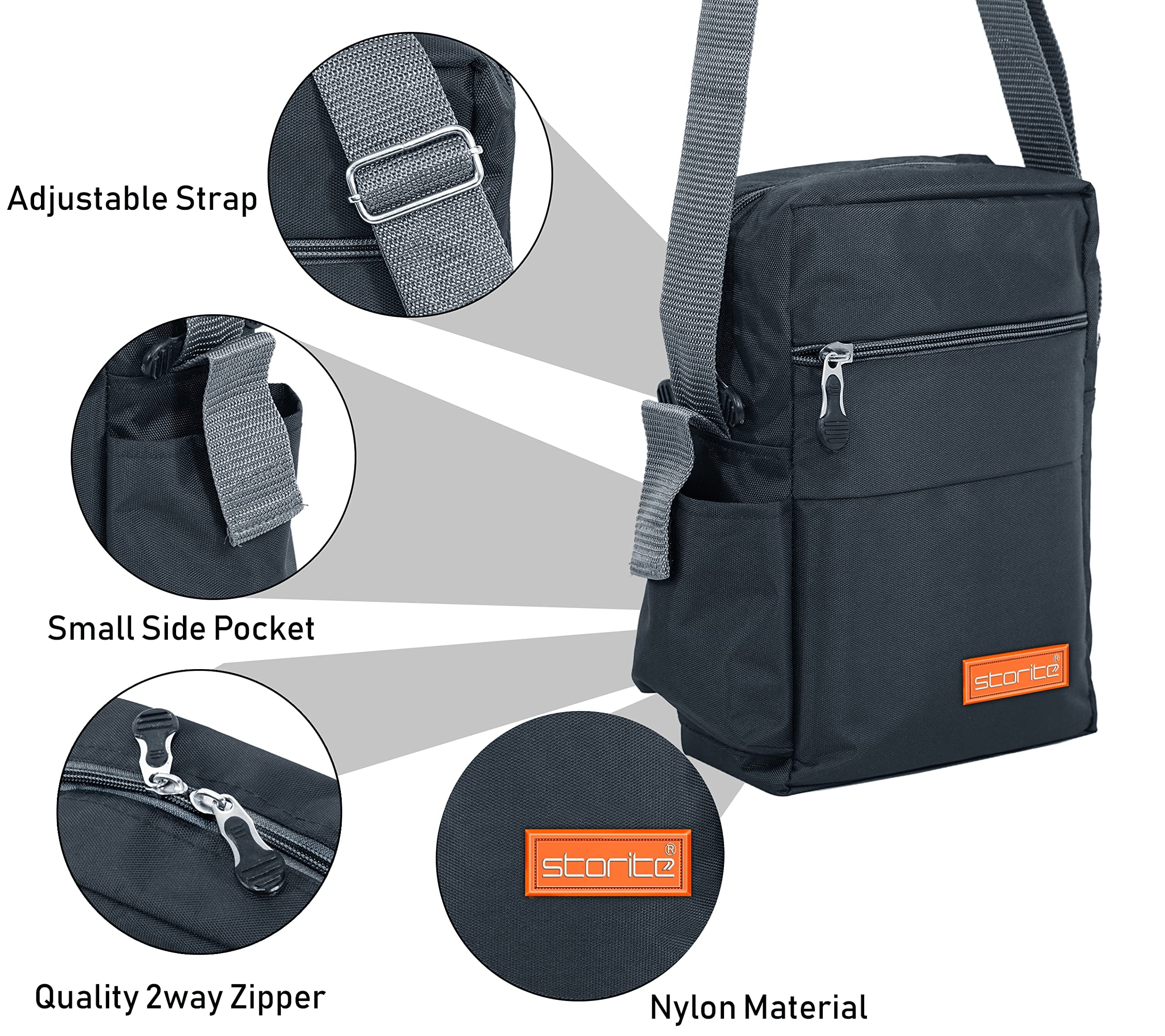 Storite 10 Inch Stylish Padded Mini Sling Bag for Men & Women - Compact Travel Bag with Water Bottle Pocket (25x16x7.5cm, Dark Grey) - Perfect for Passport Storage, Daily Commute & Outdoor Adventures
