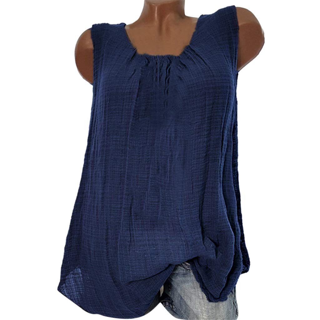 Women's Cotton Linen Sleeveless T-Shirt - Plus Size Vacation & Photoshoot Top