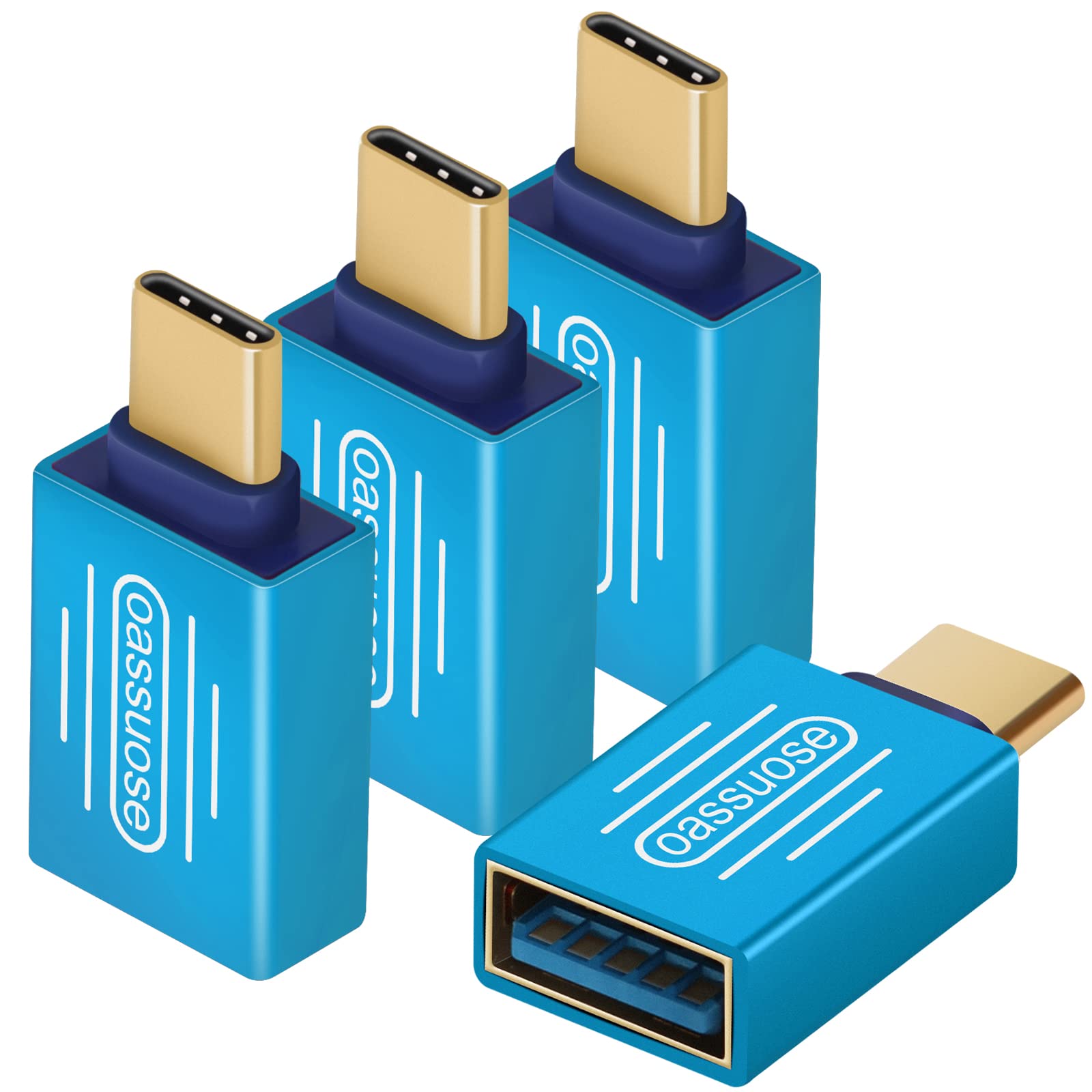 4-Pack Gold-Plated USB C to USB 3.0 Adapter - USB C Male to Female OTG Converter for MacBook Pro 2021/Air 2020, iPad Mini 6/Pro, iMac & Thunderbolt 4/3 Devices - Fast Data Transfer & Charging - Perfect for Office, Travel & Home Use (Blue)