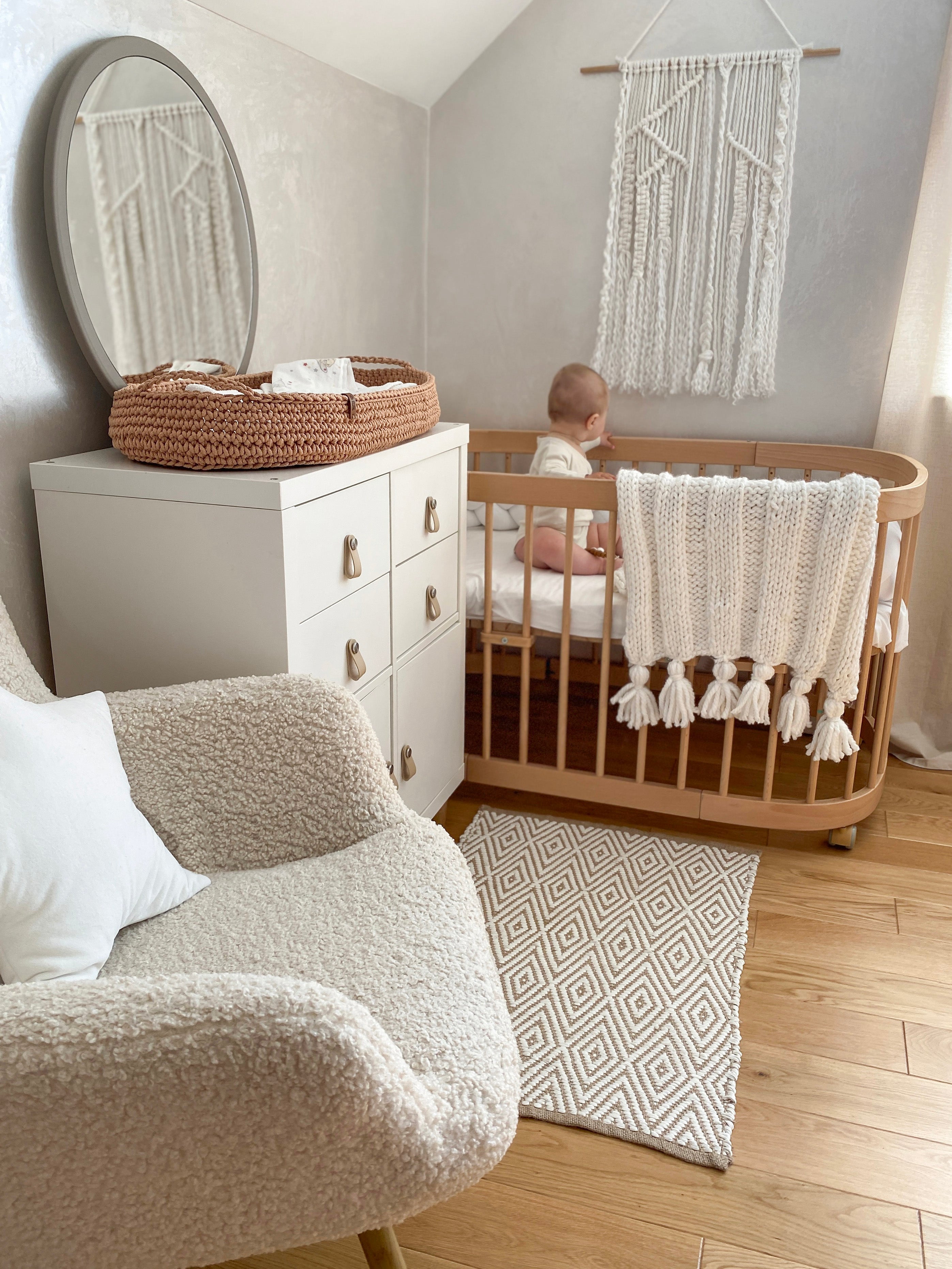 Anzy Home Boho Knitted Baby Blanket - Soft Handmade Cotton Throw for Newborns, Infants & Toddlers - Perfect for Nursery, Stroller, Car Seat & Photo Shoots