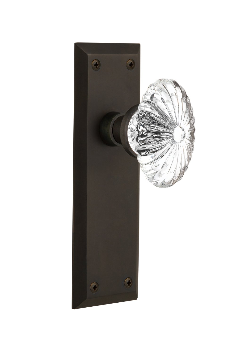 Vintage Double Dummy Oil Rubbed Bronze New York Plate with Oval Fluted Crystal Glass Knob - Nostalgic Warehouse 711976 - Perfect for Cabinet & Furniture Restoration, Classic Home Decor