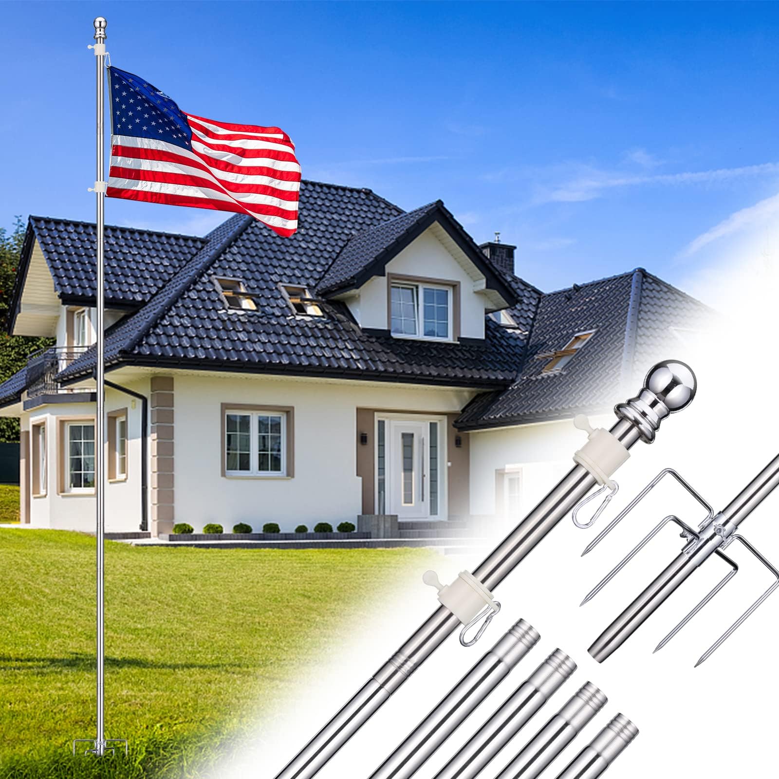 8.5ft Rustproof Wind-Resistant Outdoor Flag Pole Kit - 1