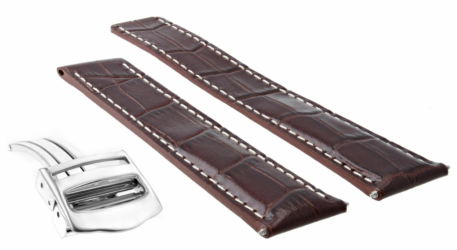 20mm Leather Watch Band for Cartier Tank - Brown & White Stitching | Dress & Casual Wear