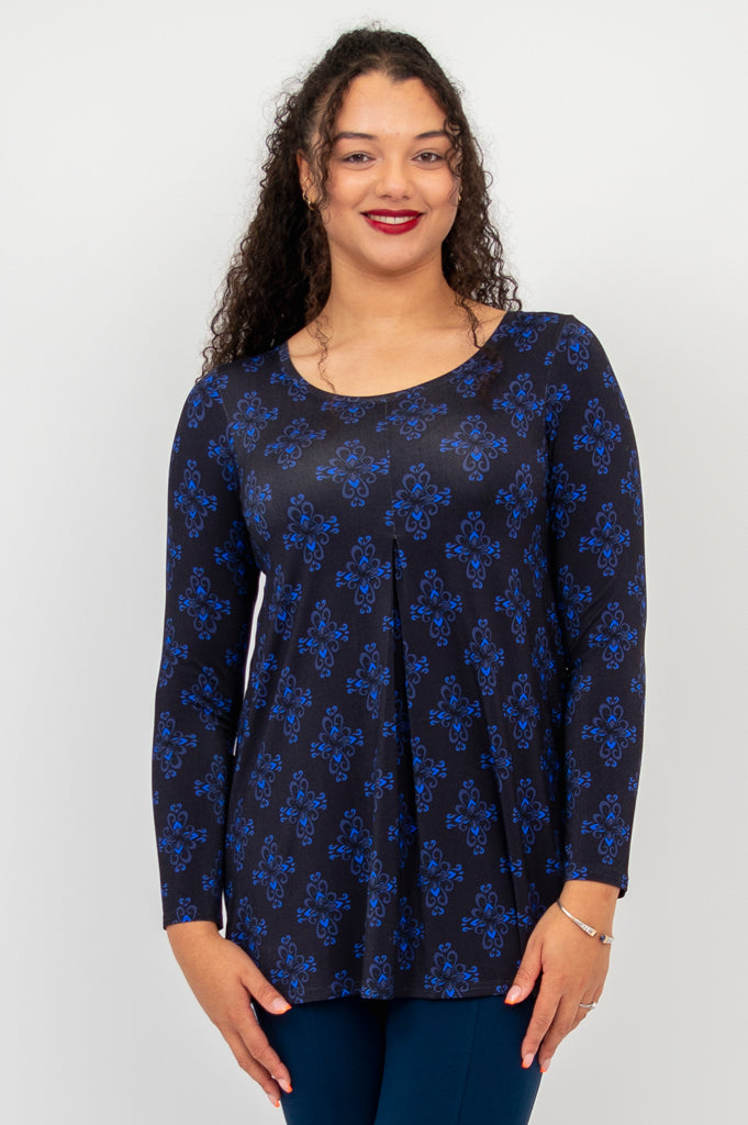 Franca Long Sleeve Top - Blue French Bamboo Fabric - Women's Casual Blouse for Work & Everyday Wear - Final Sale