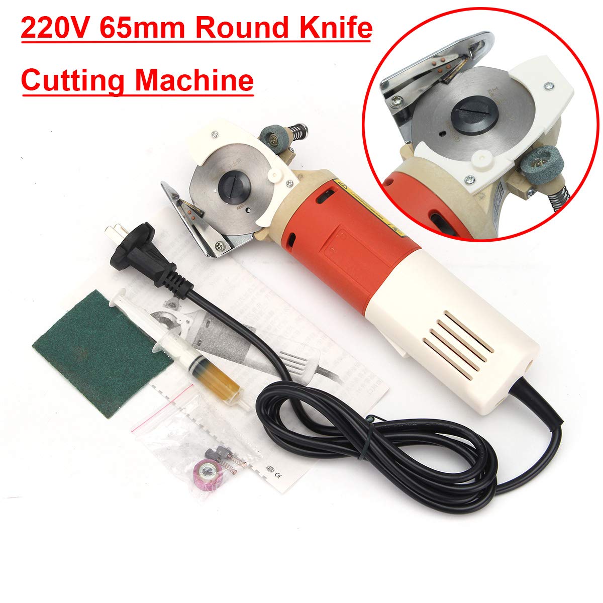 MAXWXKING 65mm Electric Fabric Scissors - 170W Rotary Blade Cloth Cutter with Auto Sharpening, Round Knife Cutting Machine for Quilting, Sewing & Crafting (220V) - Perfect for DIY Projects, Tailoring & Textile Workshops