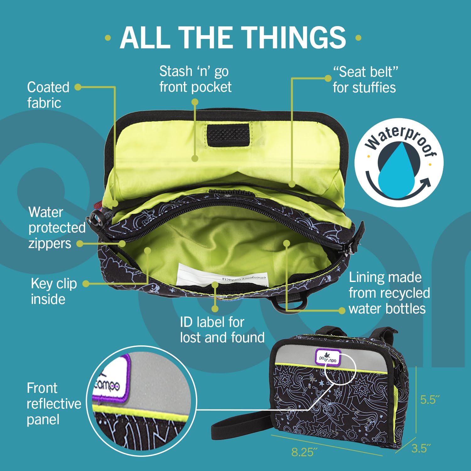 Po Campo Kids Bicycle Bag - Waterproof Front Frame Handlebar Bag for Boys & Girls, Converts to Crossbody Purse | Perfect for School, Commuting & Outdoor Adventures